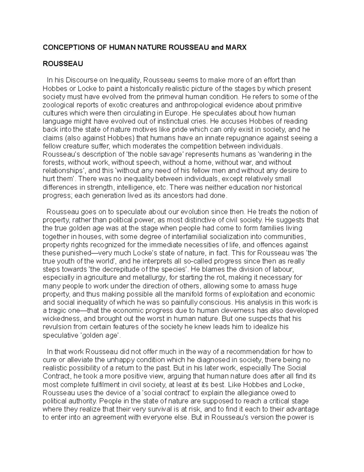 Conceptions OF Human Nature Rousseau and MARX - CONCEPTIONS OF HUMAN ...