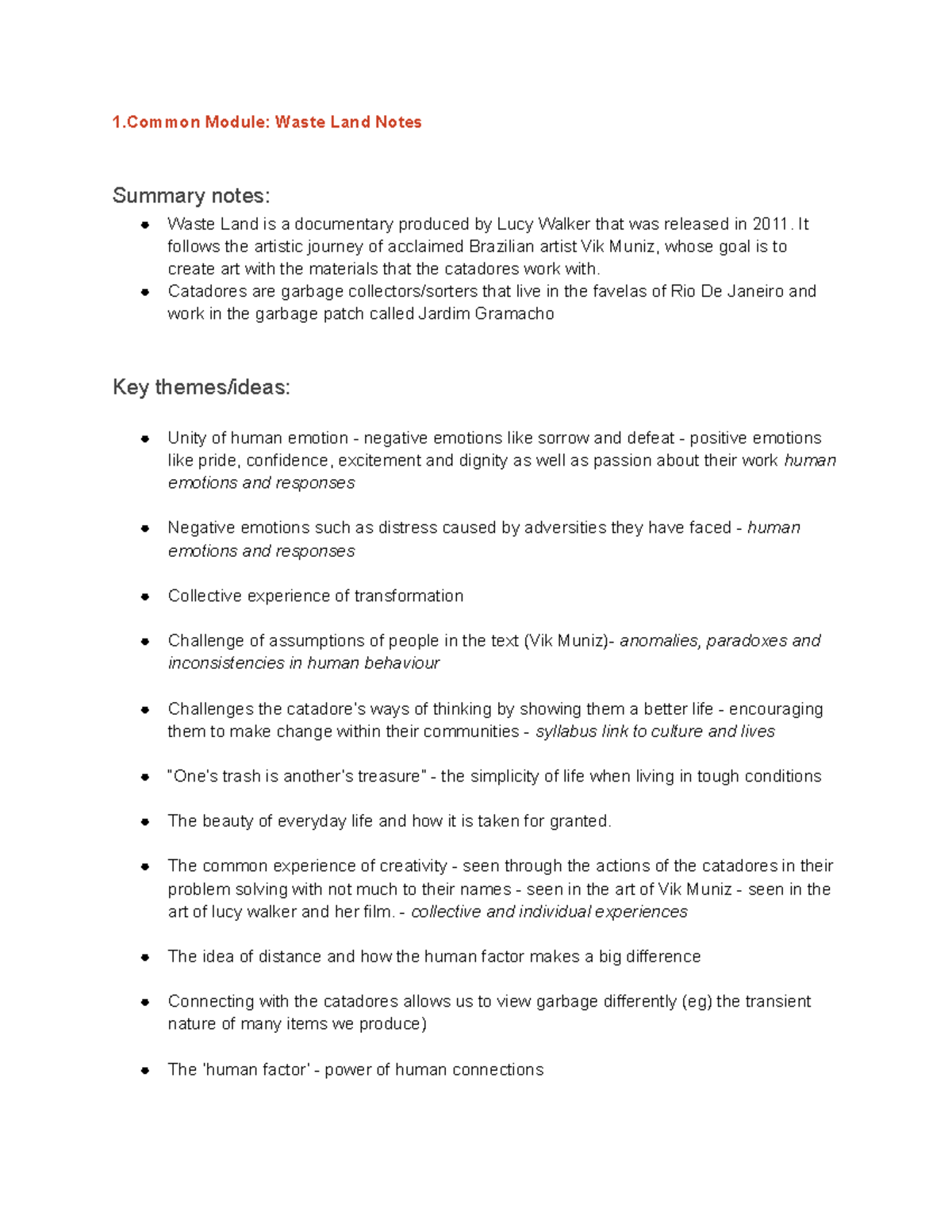 Common Module Waste Land Notes 1 Module Waste Land Notes Summary