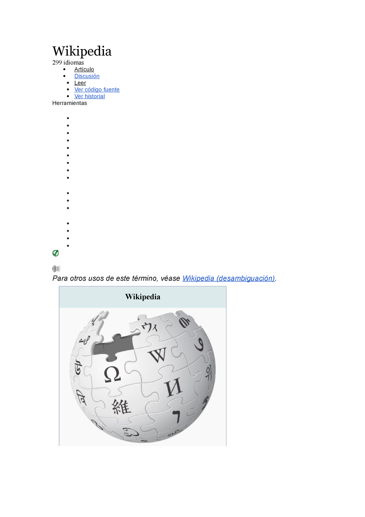 Nuevo Documento De Microsoft Word - Wikipedia 299 Idiomas Artículo ...