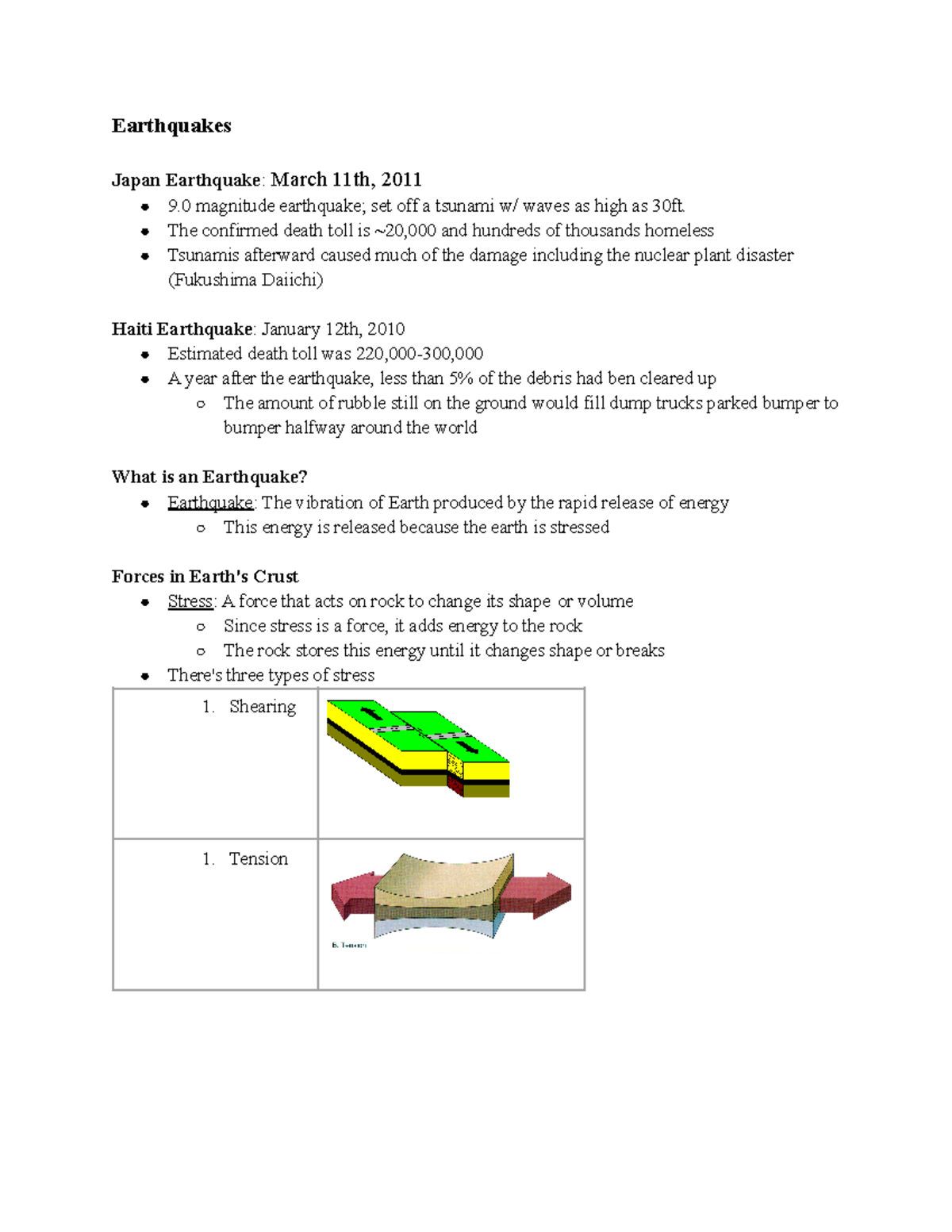 Lecture 5 Notes Earthquakes - Earthquakes Japan Earthquake: March 11th ...