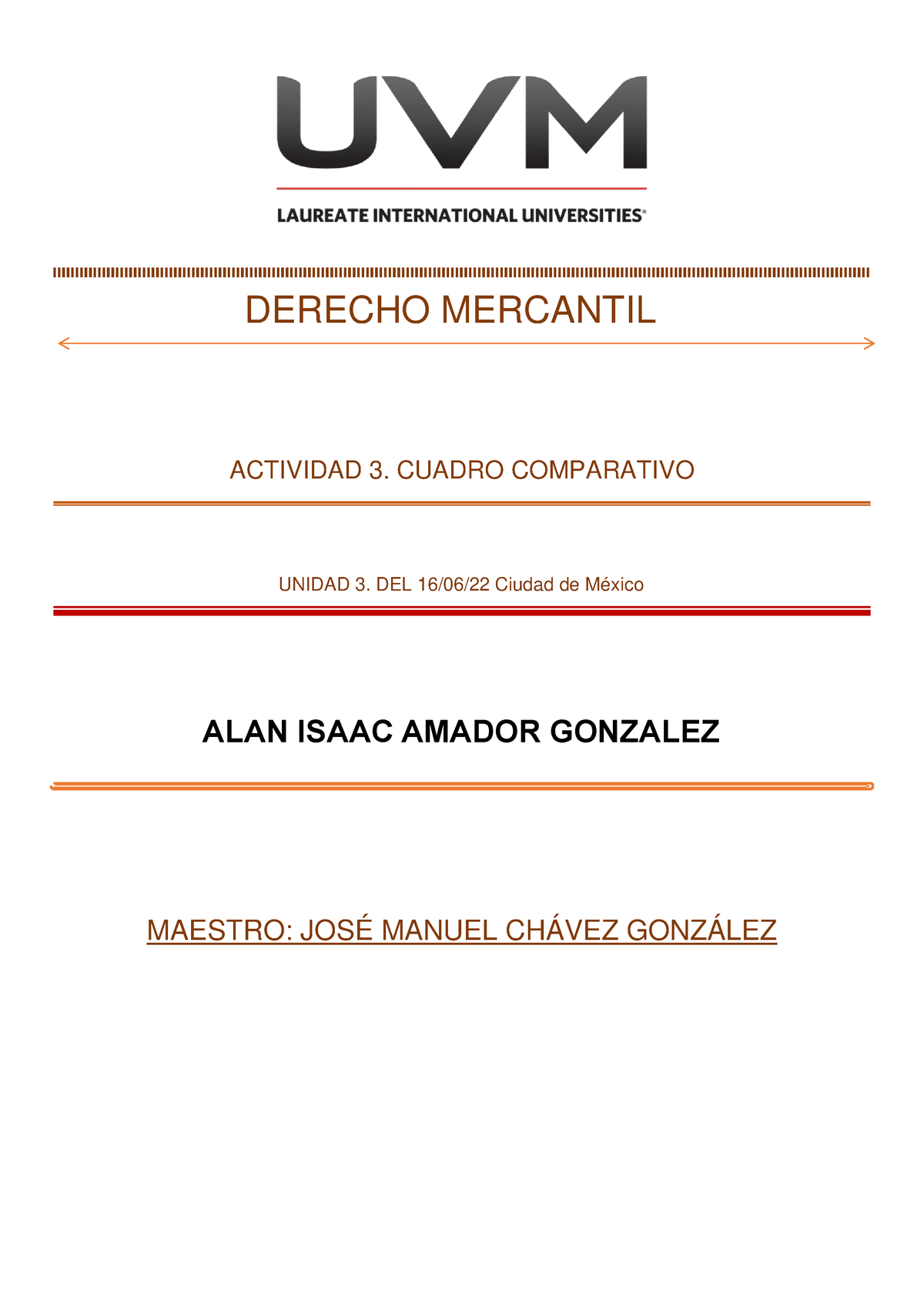 A AIAG Derecho Mercantil DERECHO MERCANTIL ACTIVIDAD CUADRO COMPARATIVO UNIDAD DEL