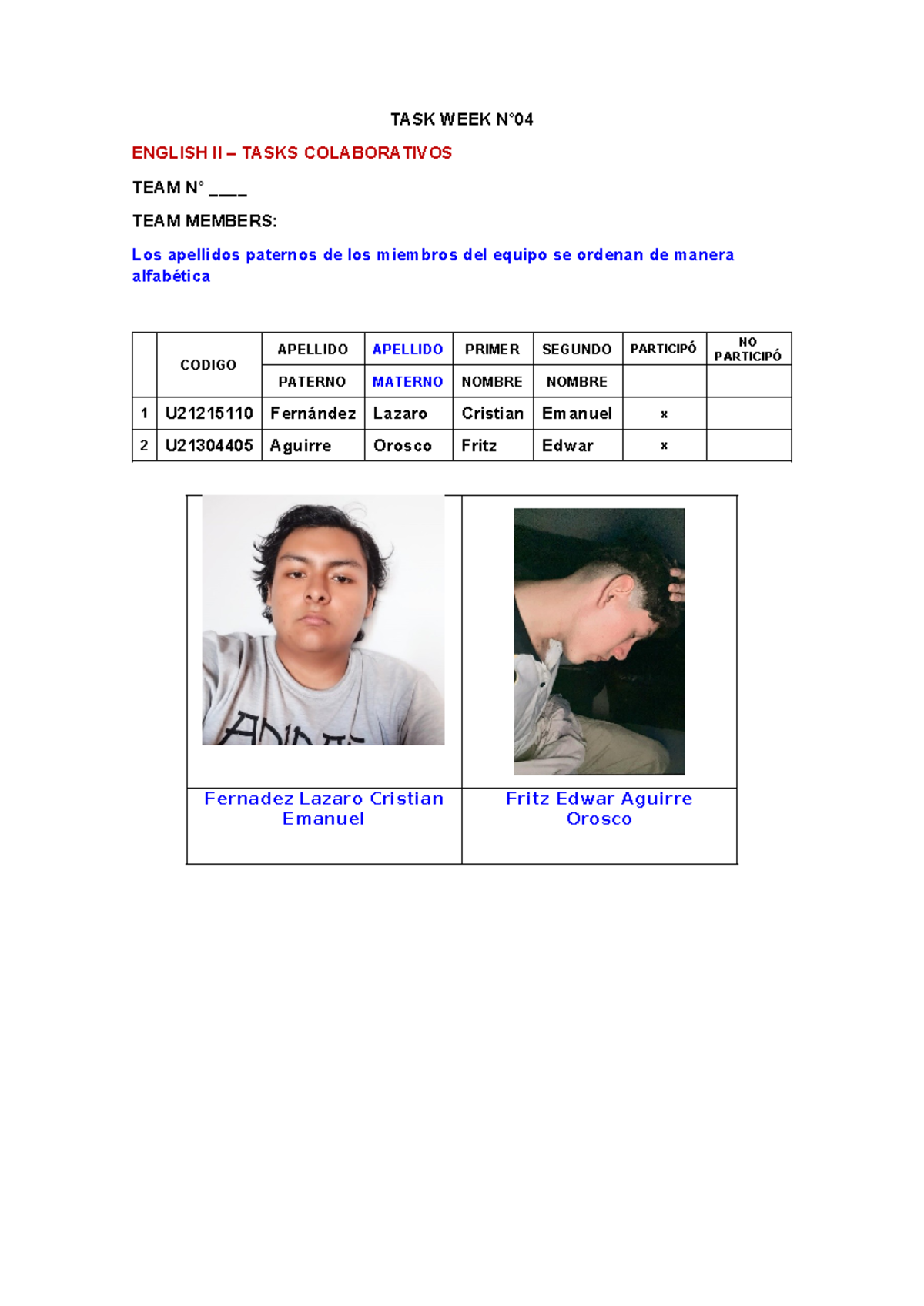 Week 4 tarea de ingles - Ingles II - TASK WEEK N° ENGLISH II – TASKS ...