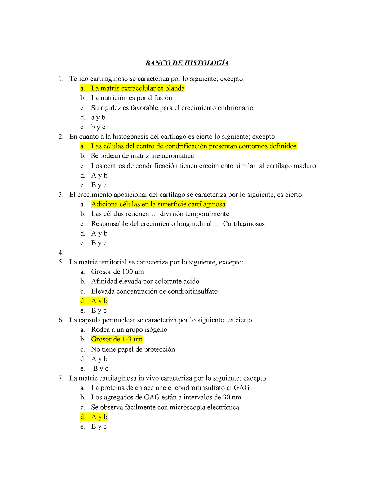 Banco DE Histología.docx (1) - BANCO DE HISTOLOGÍA Tejido Cartilaginoso ...