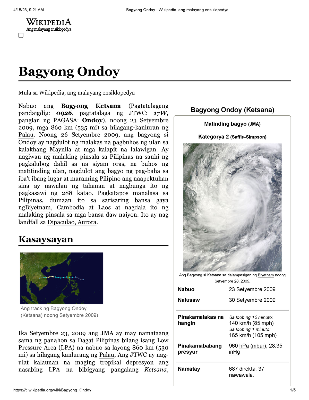 Bagyong Ondoy - Wikipedia, Ang Malayang Ensiklopedya - Bagyong Ondoy ...