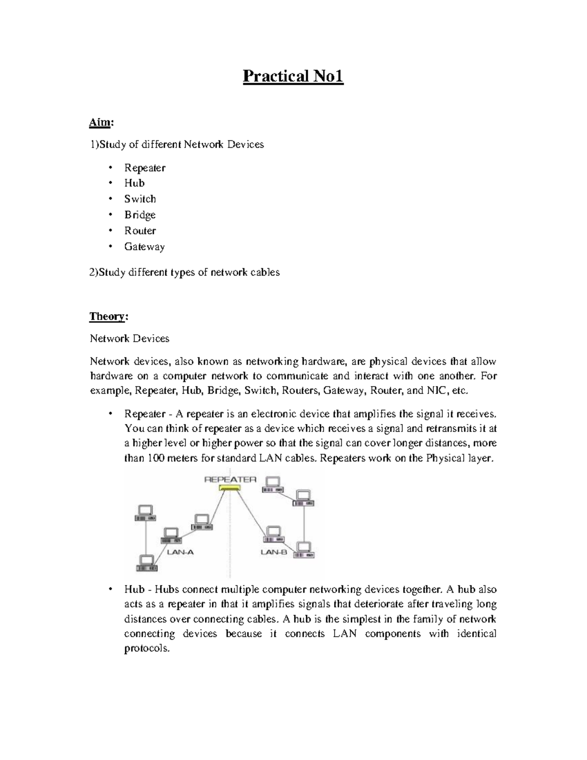140 CN lab 1 - Practical No Aim: 1)Study of different Network Devices ...