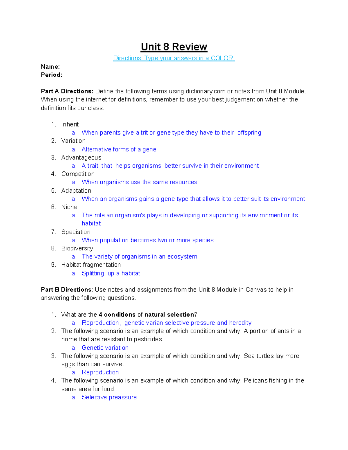 Unit 8 Review Environmental Science - Unit 8 Review Directions: Type ...