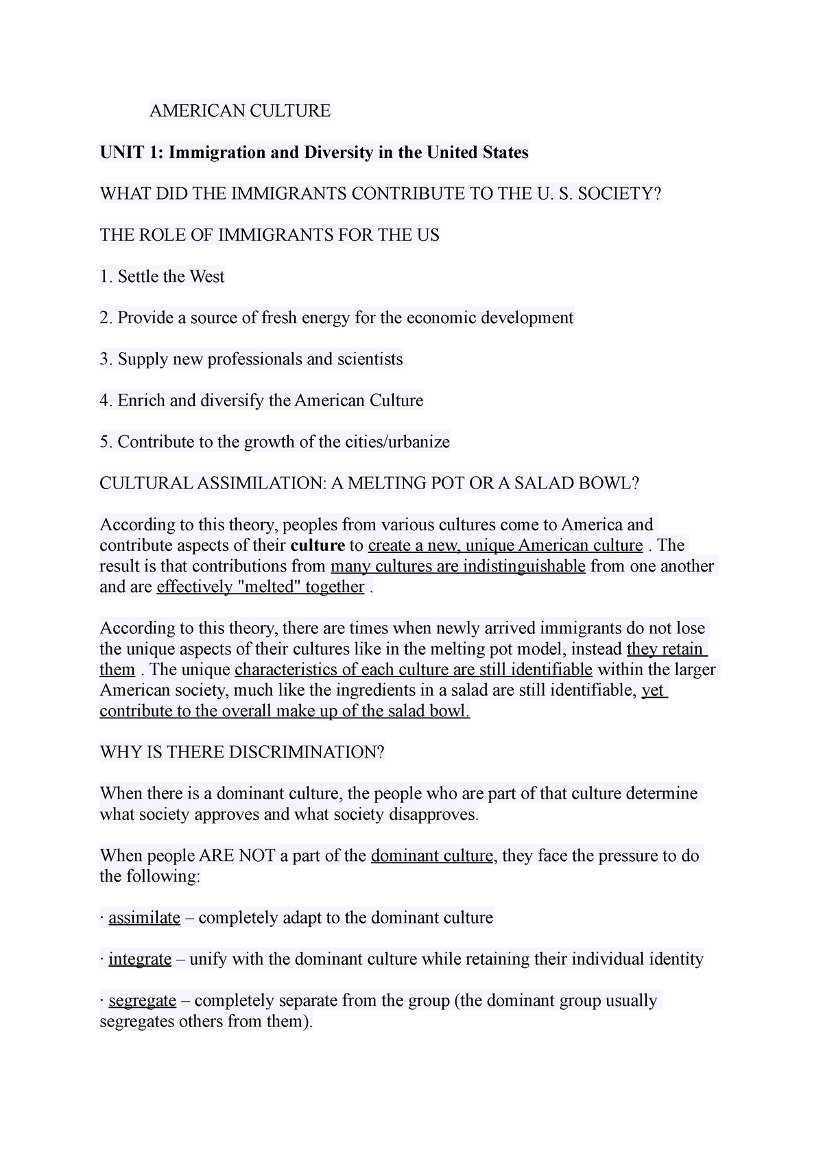 Văn hóa mỹ 1 - sure - AMERICAN CULTURE UNIT 1: Immigration and ...