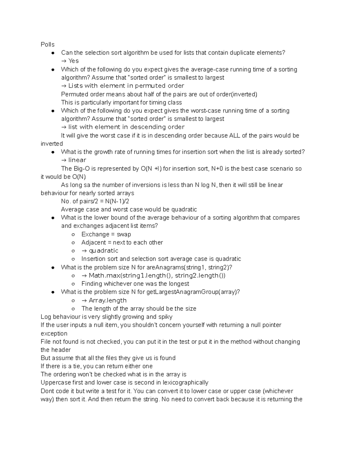 Recitations 5 - Lecture notes 5 - Polls Can the selection sort ...