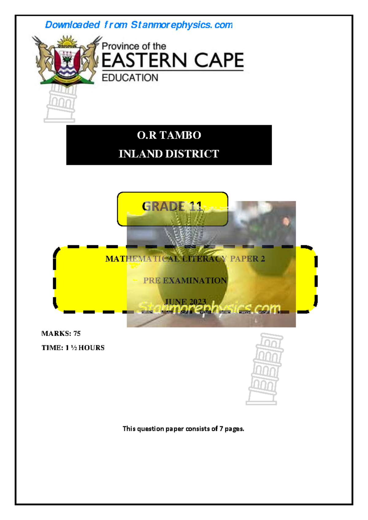 EC Maths Literacy Grade 11 Pre June 2023 P2 and Memo O TAMBO INLAND