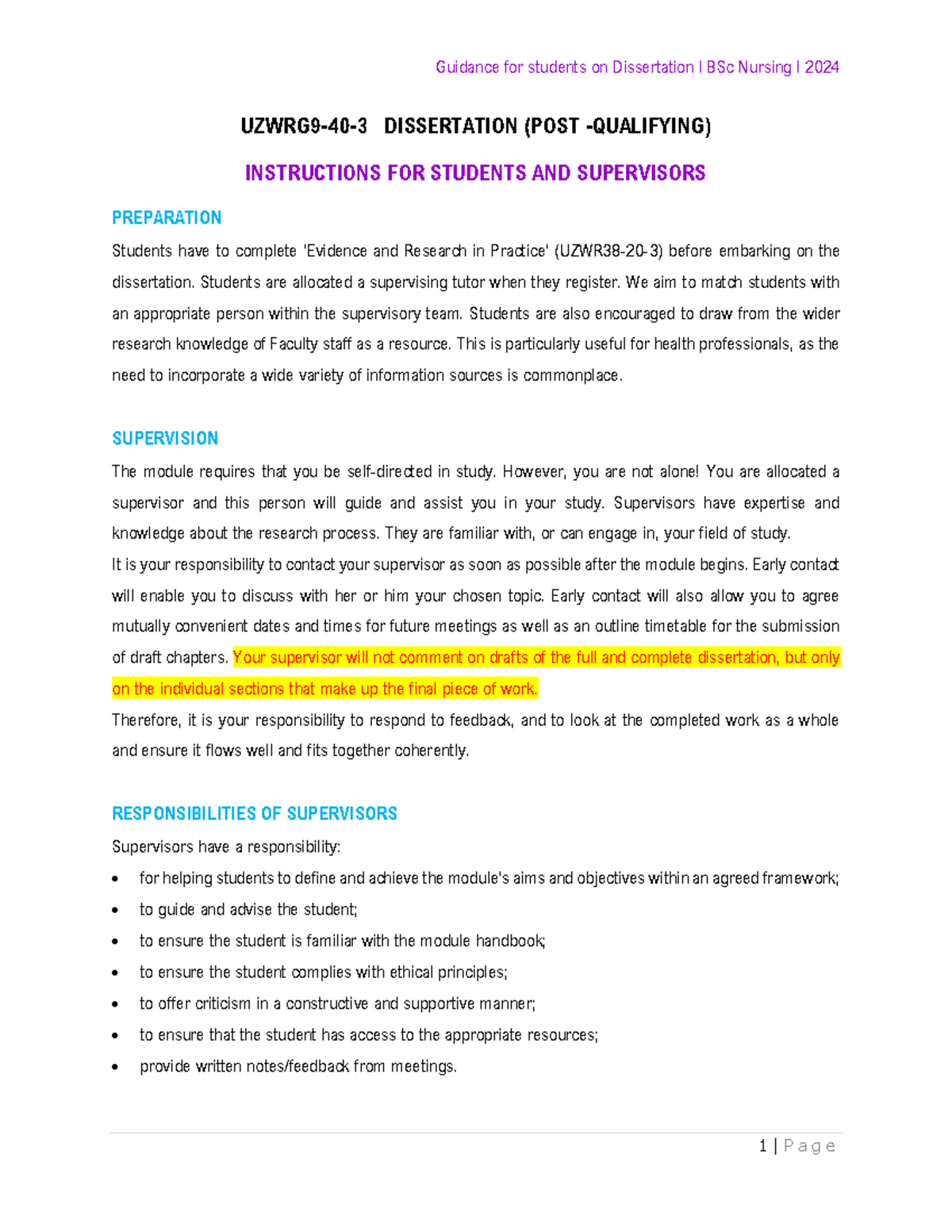 Guidance on Dissertation for Students - UZWRG9- 40 - 3 DISSERTATION ...