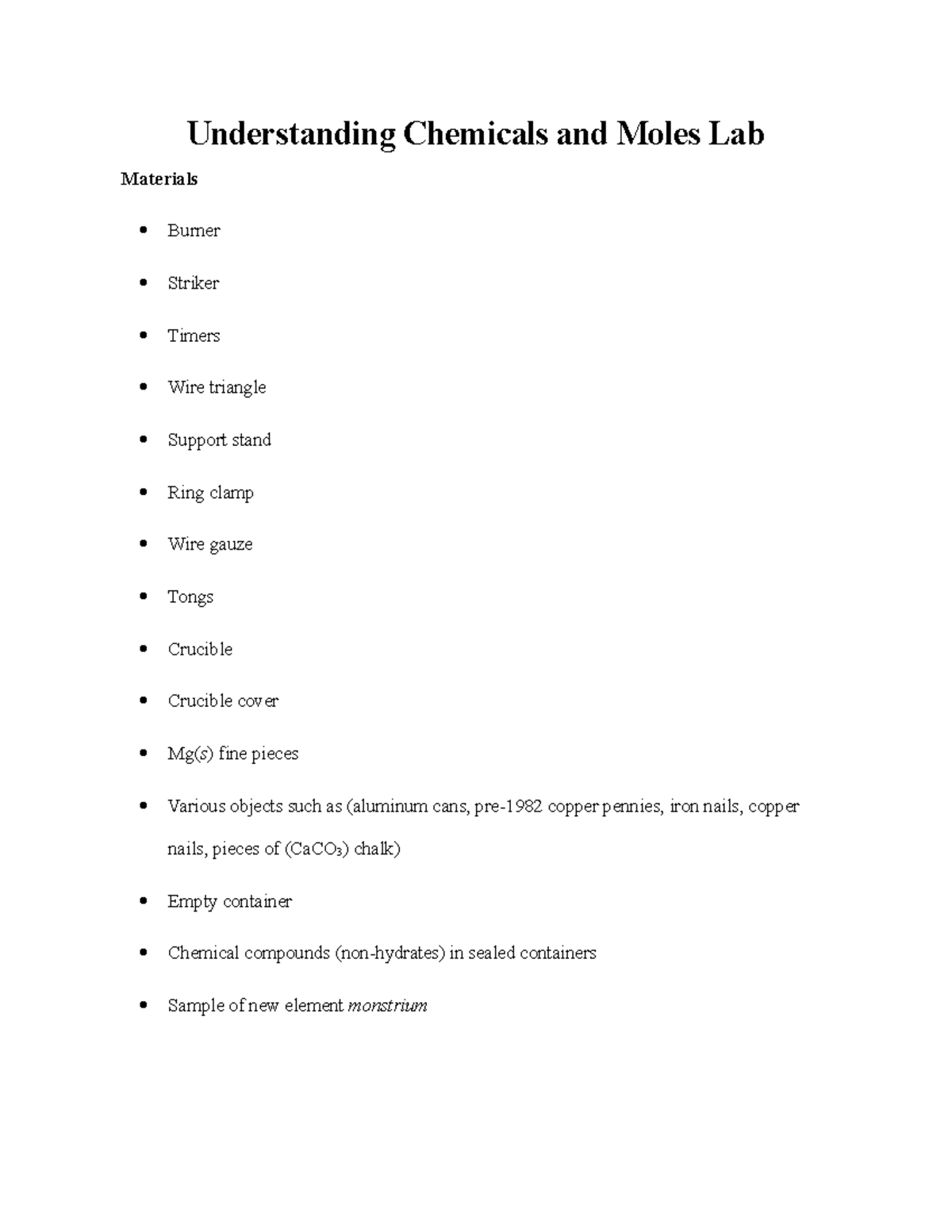 CHM-113L-L2-Understanding Chemicals And Moles Procedure-SP18 ...