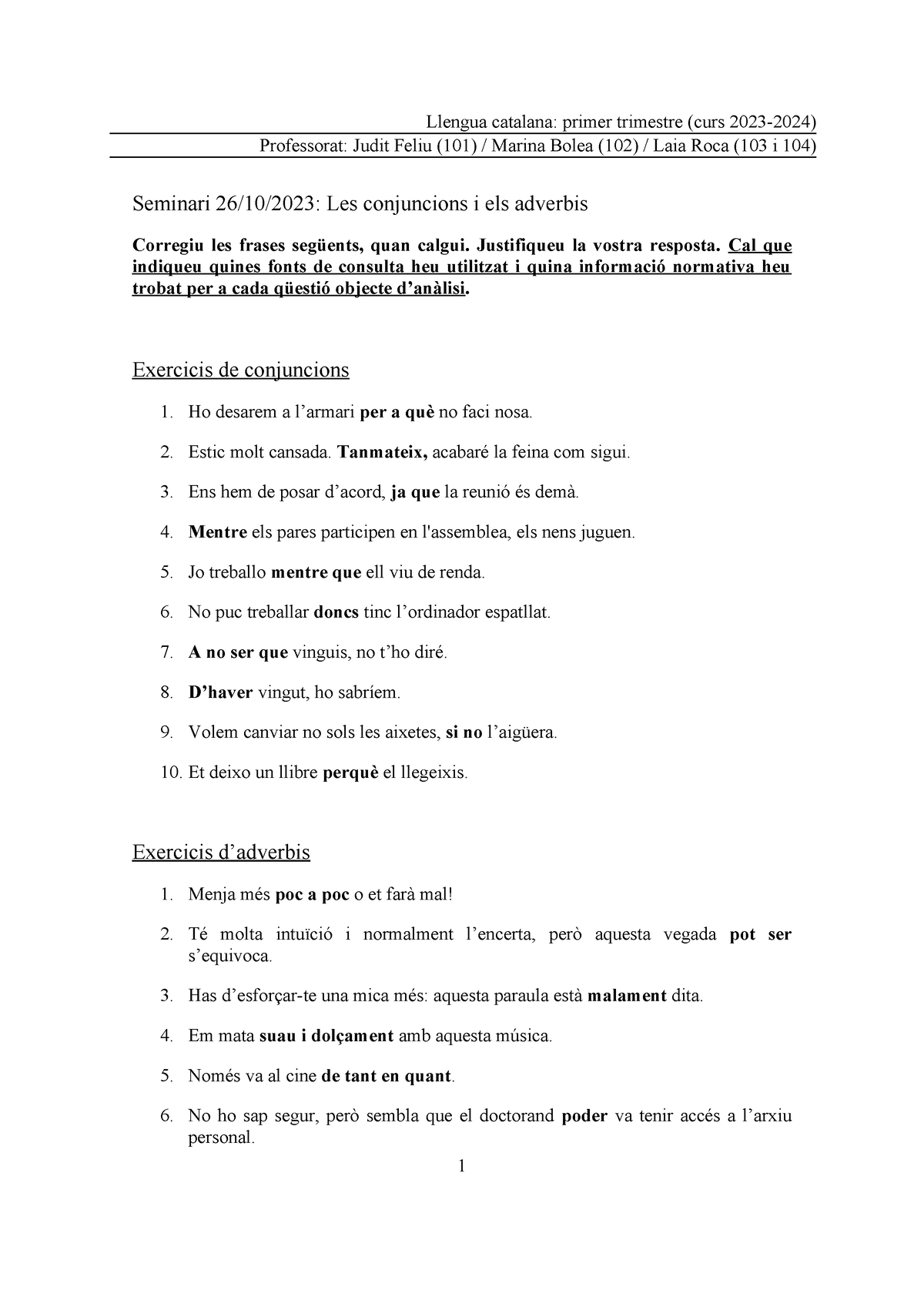 Seminari Conjuncions Adverbis - Llengua Catalana: Primer Trimestre ...