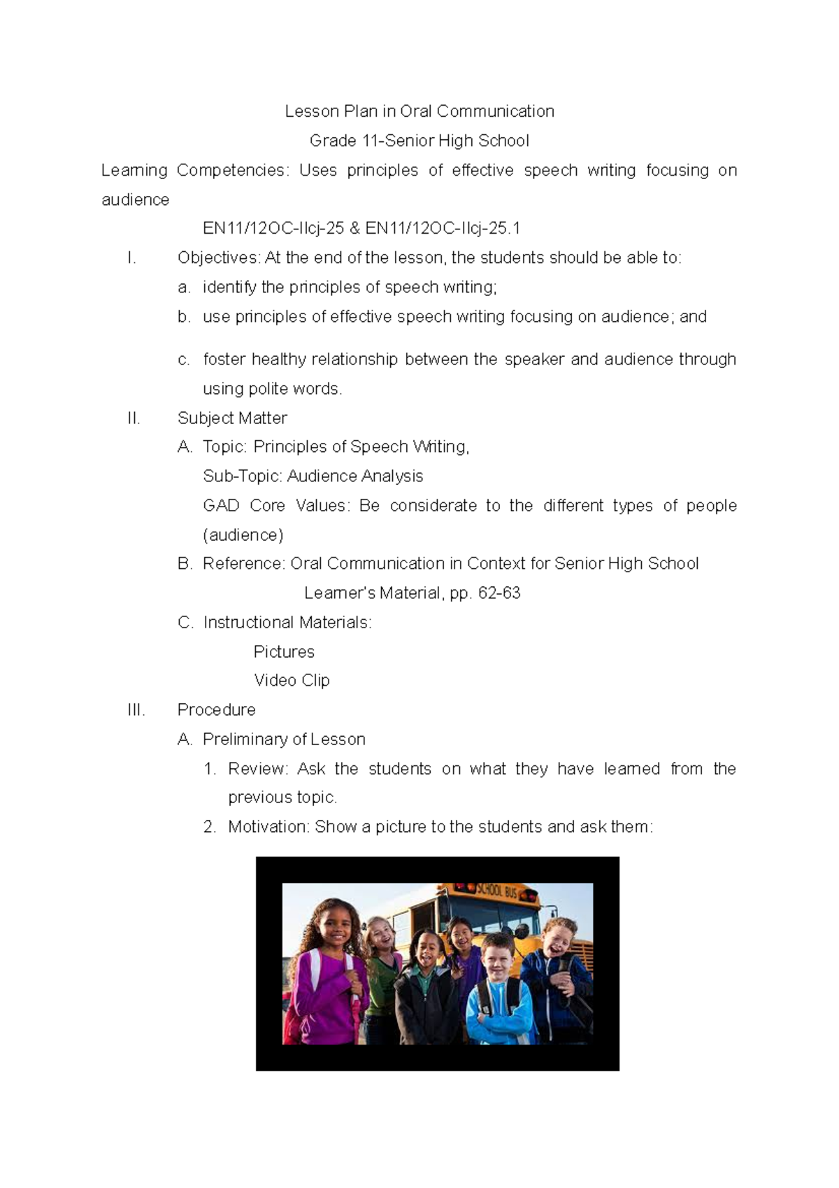 Lesson Plan in Oral Communication new 2 - English - Studocu