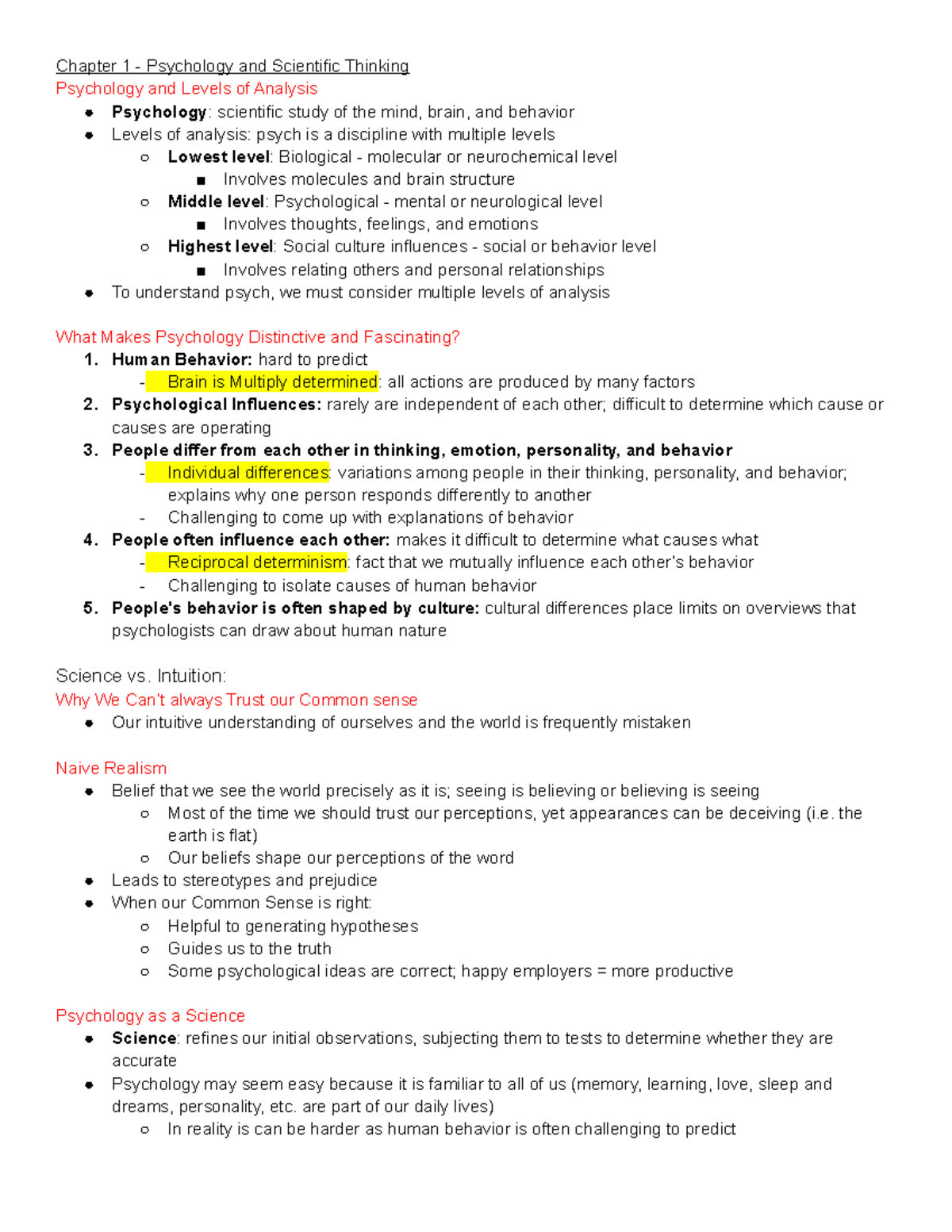 PSY102 Chapter 1 - Chapter 1 - Psychology and Scientific Thinking ...