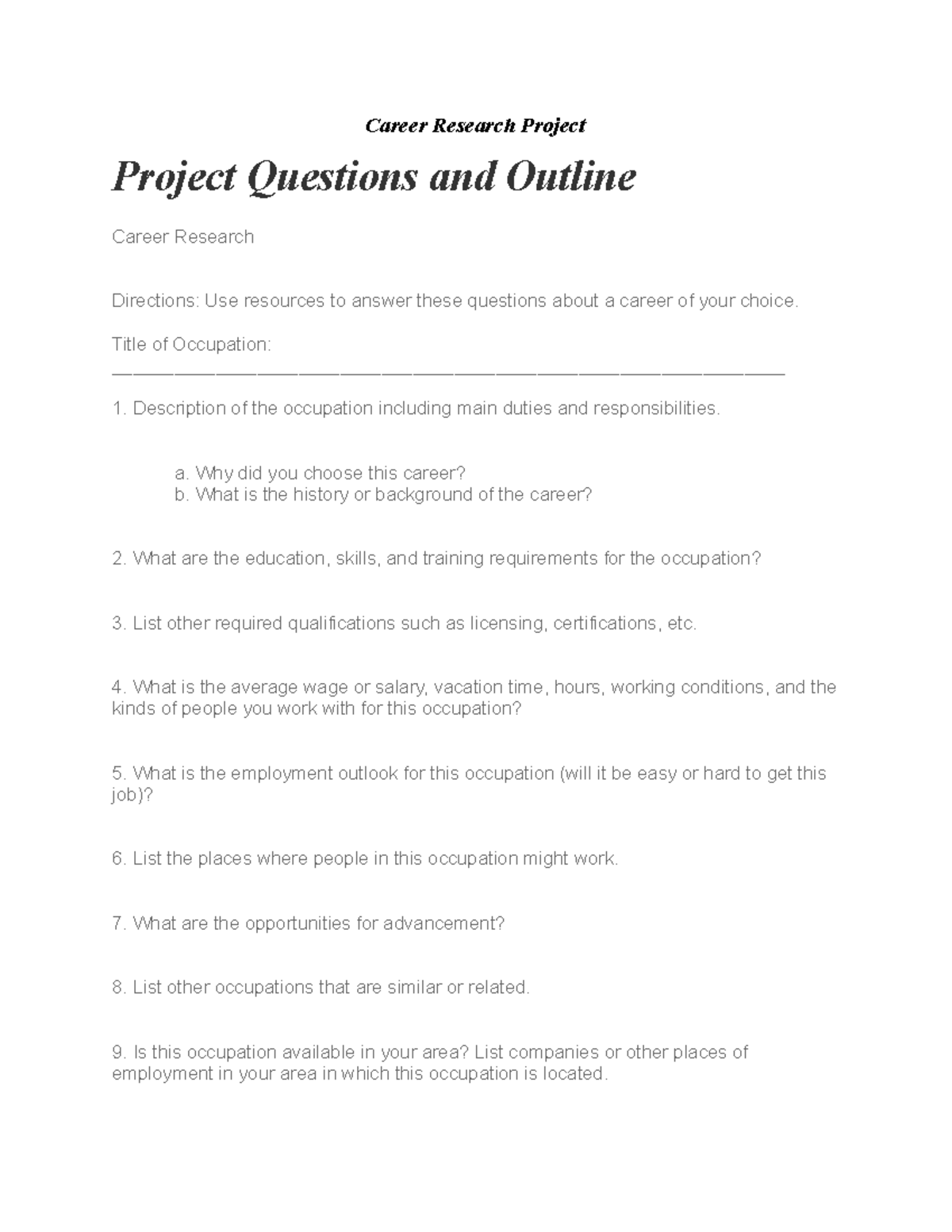 career research project questions