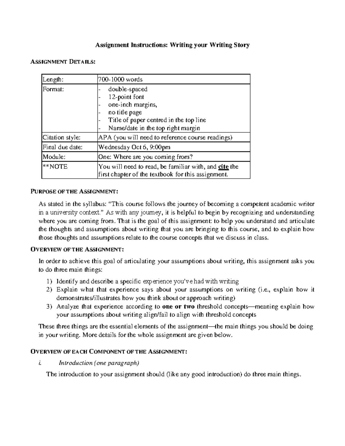 writing instructions assignment