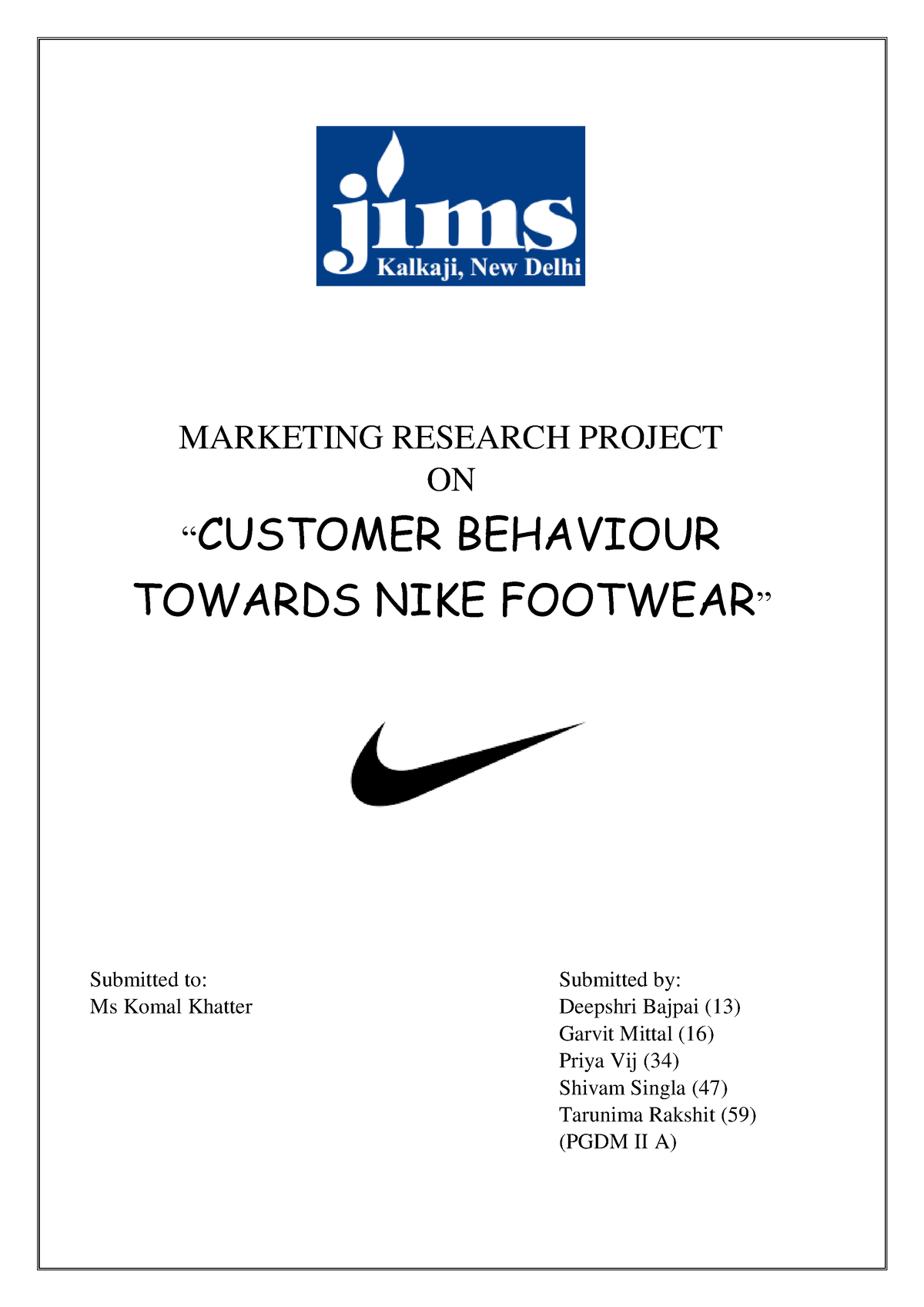 Project report sale on nike brand