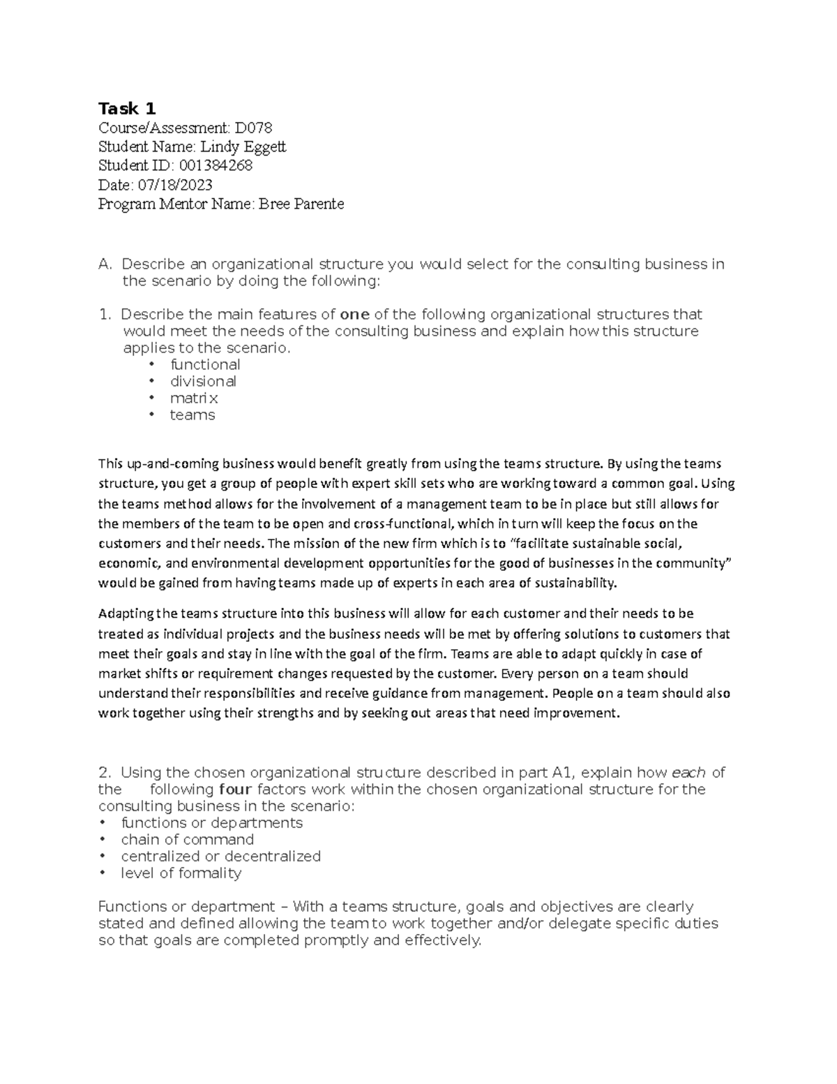 Assessment Task 1 - Task 1 - Task 1 Course/Assessment: D Student Name ...