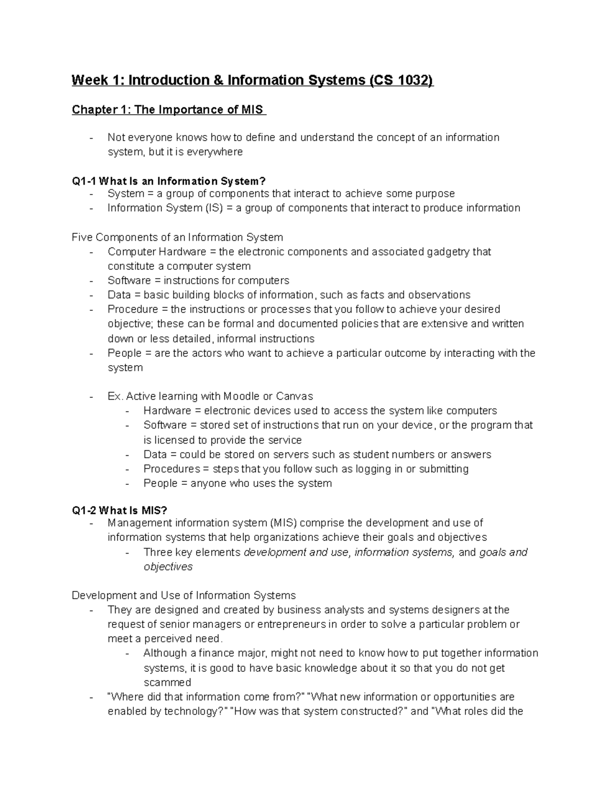 [Textbook] Week 1 Introduction & Information Systems (CS 1032) - Week 1 ...