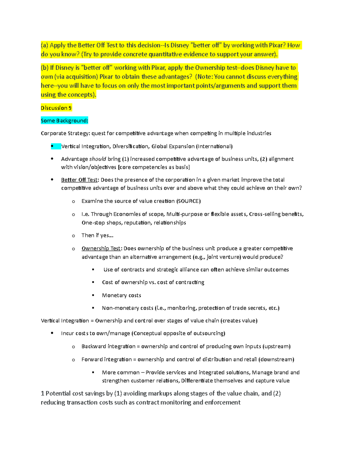 Discussion 9 - (a) Apply the Better Off Test to this decision-Is Disney ...