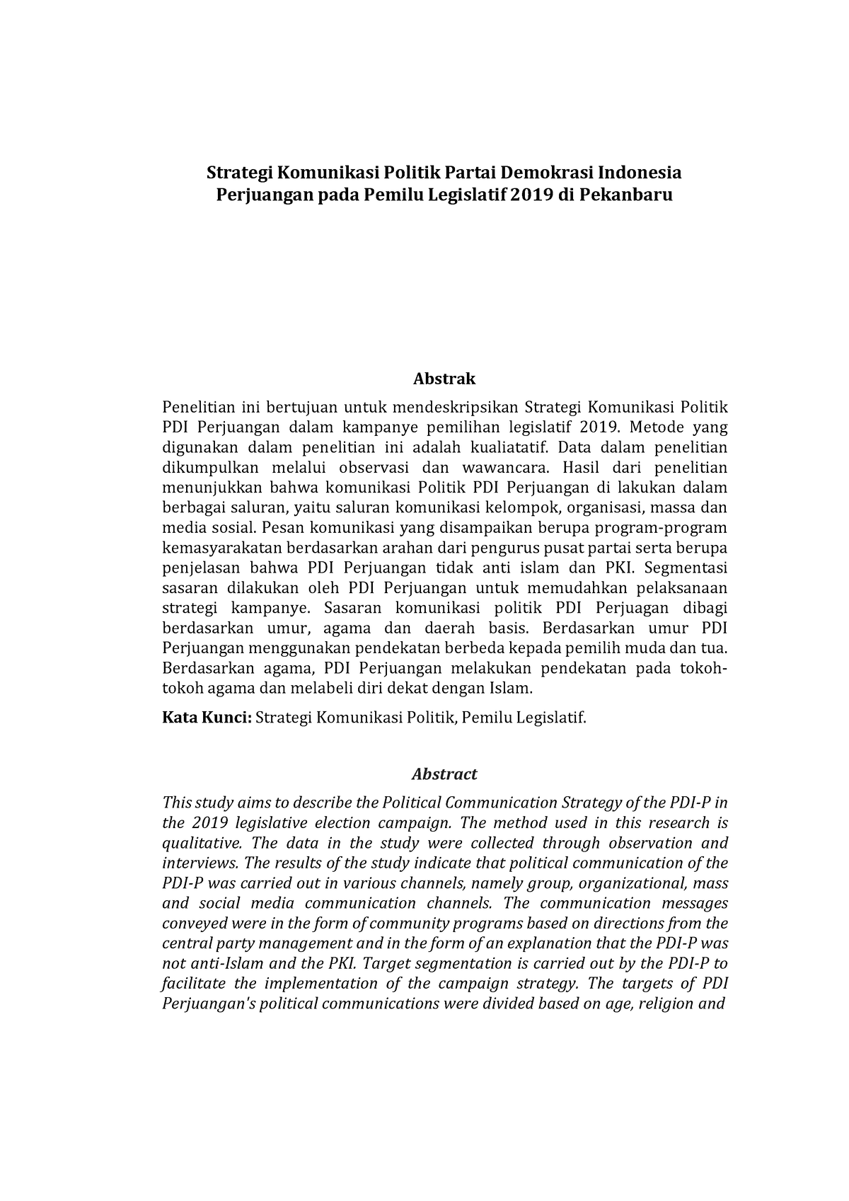 Strategi Komunikasi Politik Partai Demokrasi Indonesia Perjuangan Pada ...