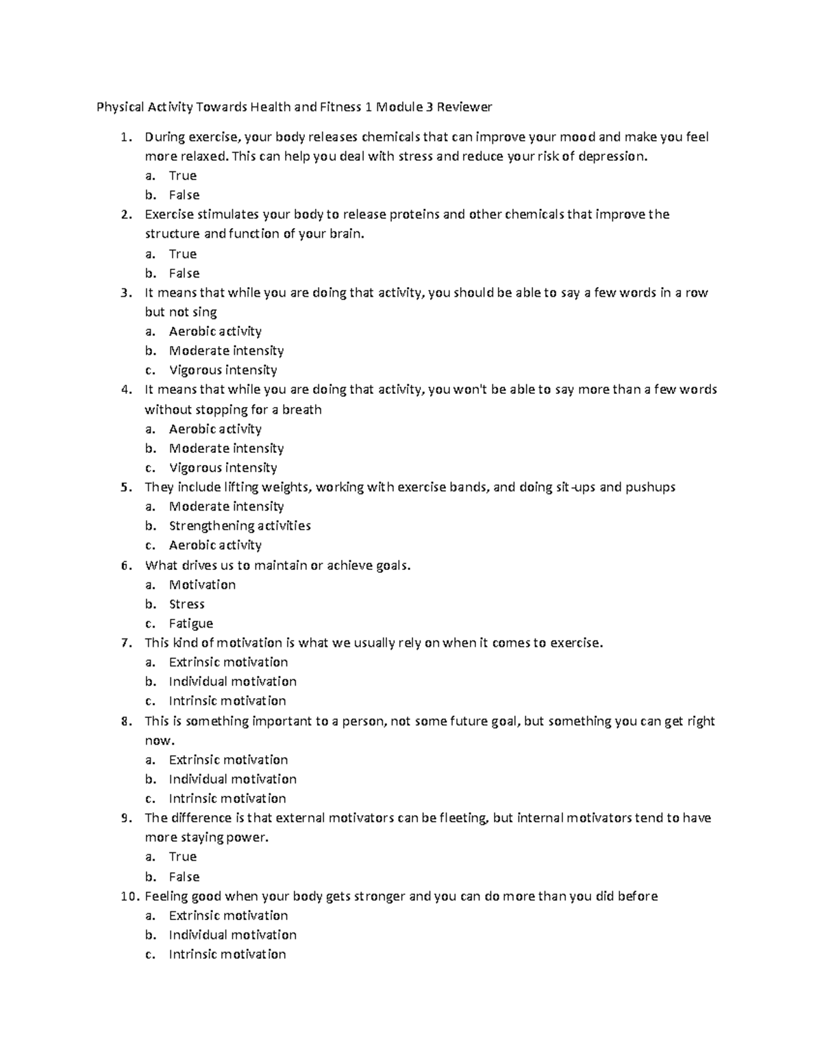 Physical Activity Towards Health and Fitness 1 Module 3 Reviewer - This ...