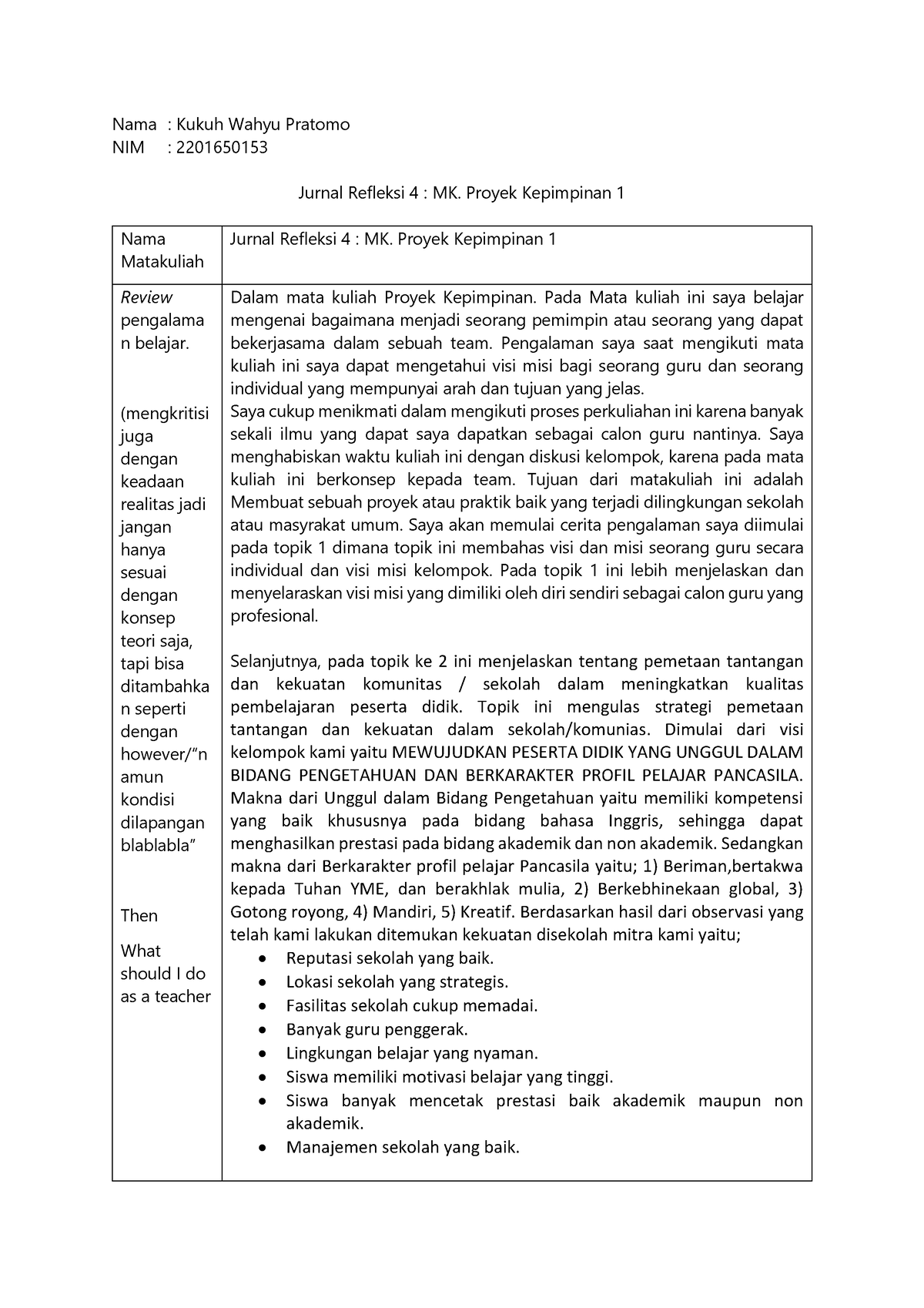 Jurnal Refleksi 4 MK Proyek Kepimpinan 1 - Nama : Kukuh Wahyu Pratomo ...