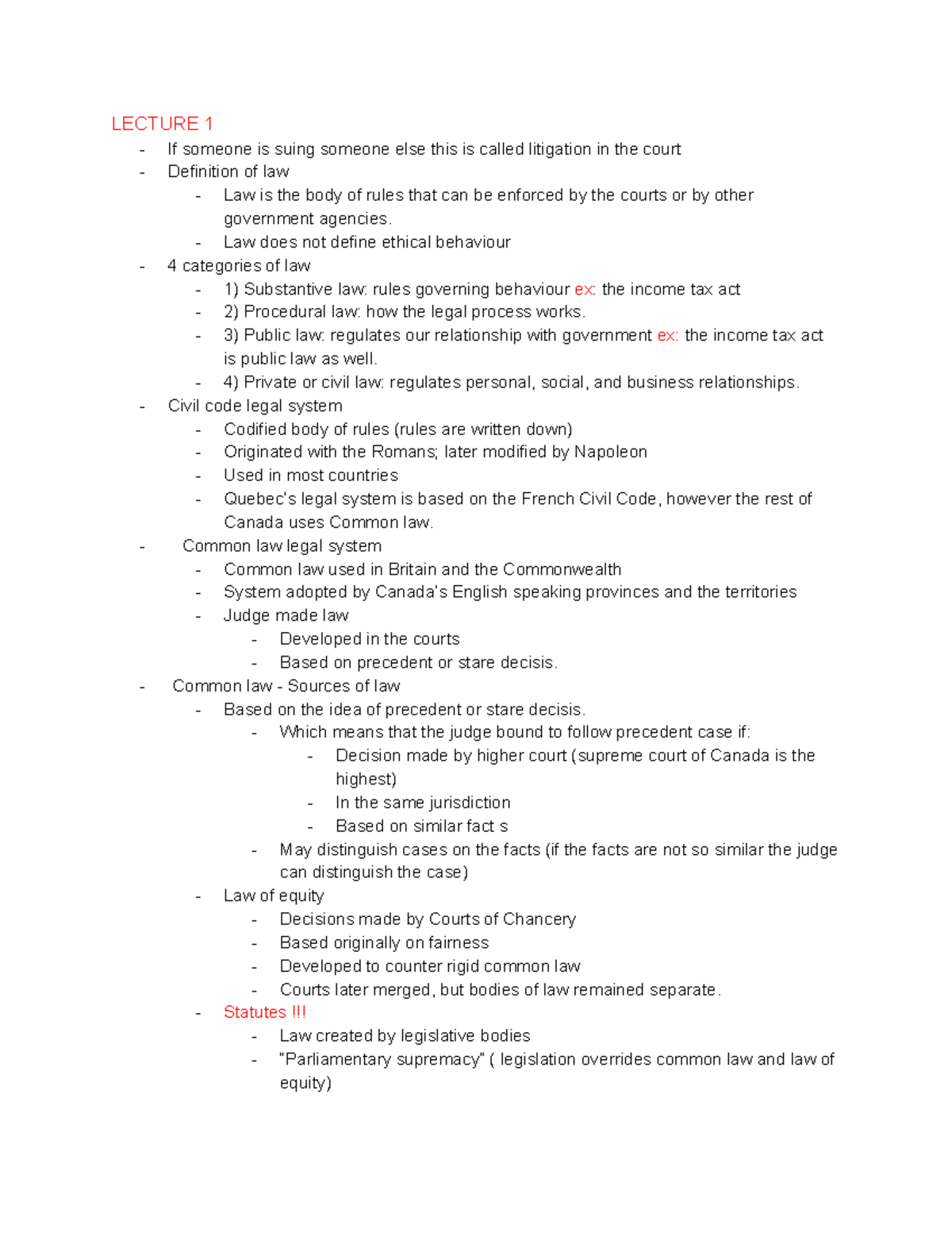 MOS 2275 Business LAW - Lecture notes 1-10 - LECTURE 1 If someone is ...