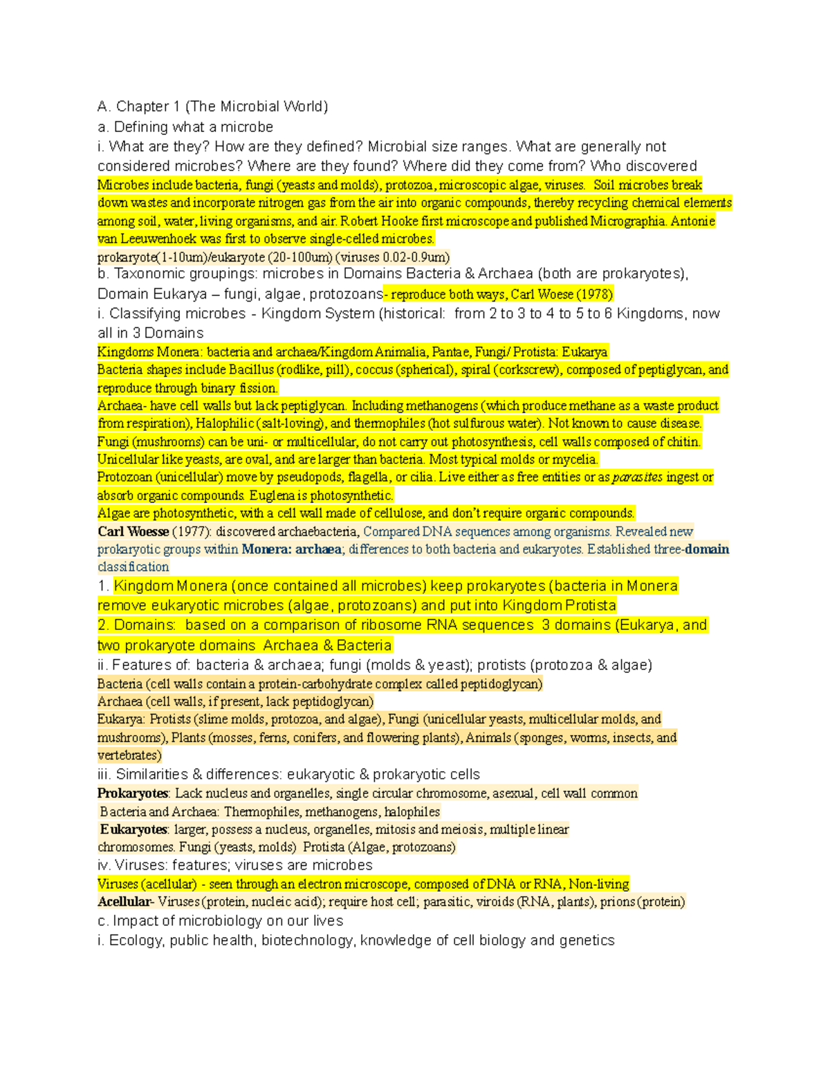 Chapter 1 Microbiology - A. Chapter 1 (The Microbial World) a. Defining ...
