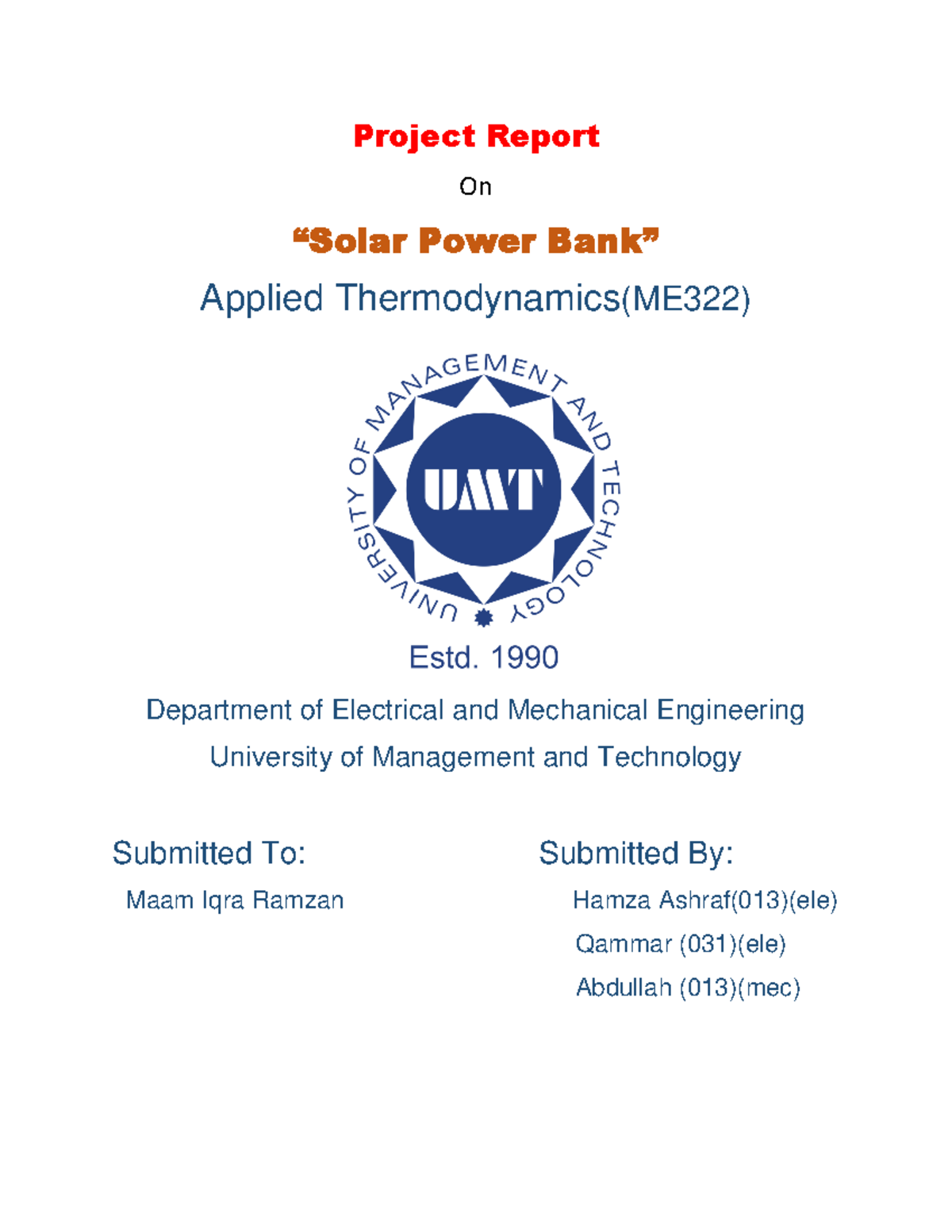 Project Report - Project Report On “Solar Power Bank” Applied ...