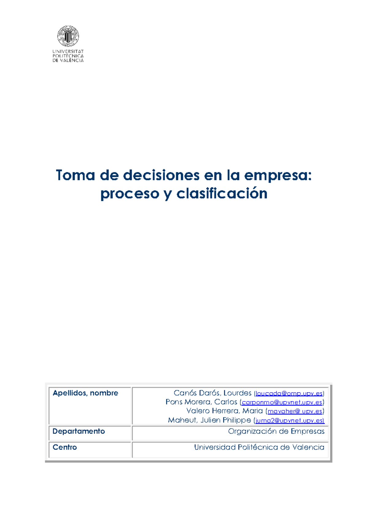 Toma de Decisiones en la empresa - Toma de decisiones en la empresa ...
