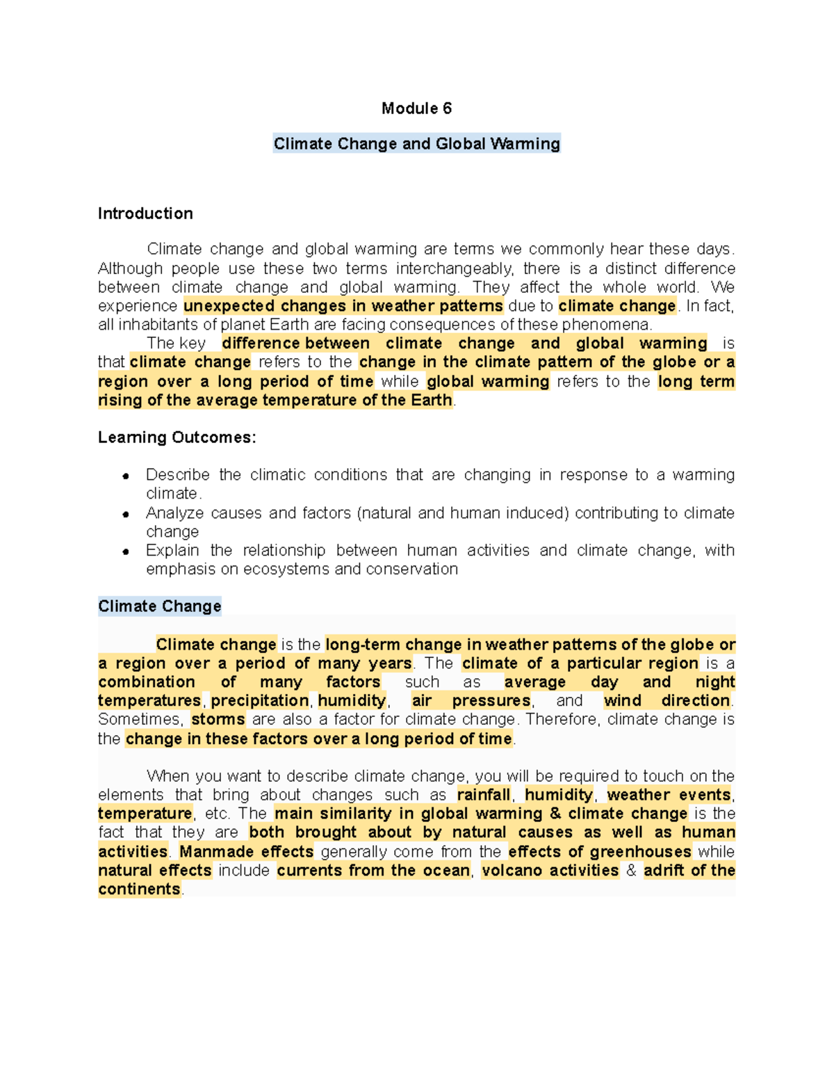 PEE Module 6 - Module 6 Climate Change and Global Warming Introduction ...