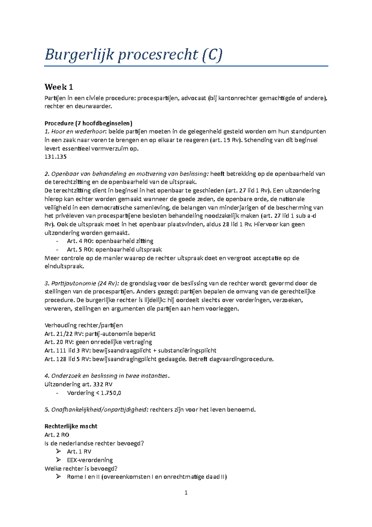 Samenvatting Praktisch Burgerlijk Procesrecht College Colleges Semester ...