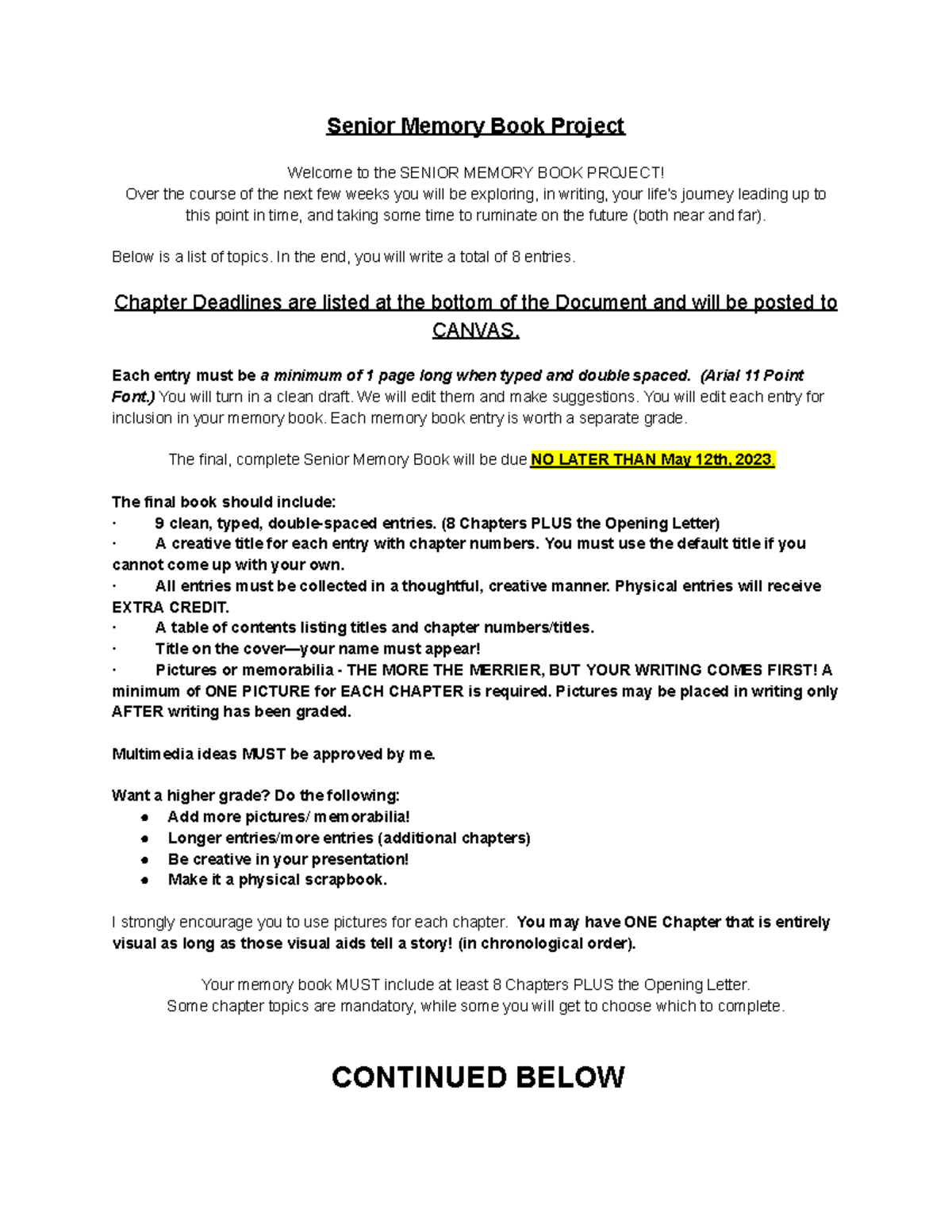 Senior Memory Book Project ENG 4 Spring 2021 Senior Memory Book