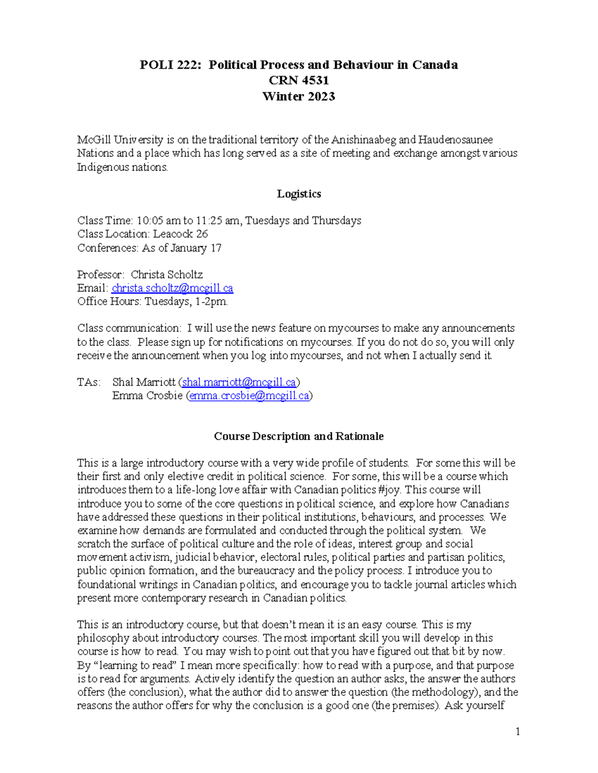 POLI222 syllabus W23 - xxxx - POLI 222: Political Process and Behaviour ...