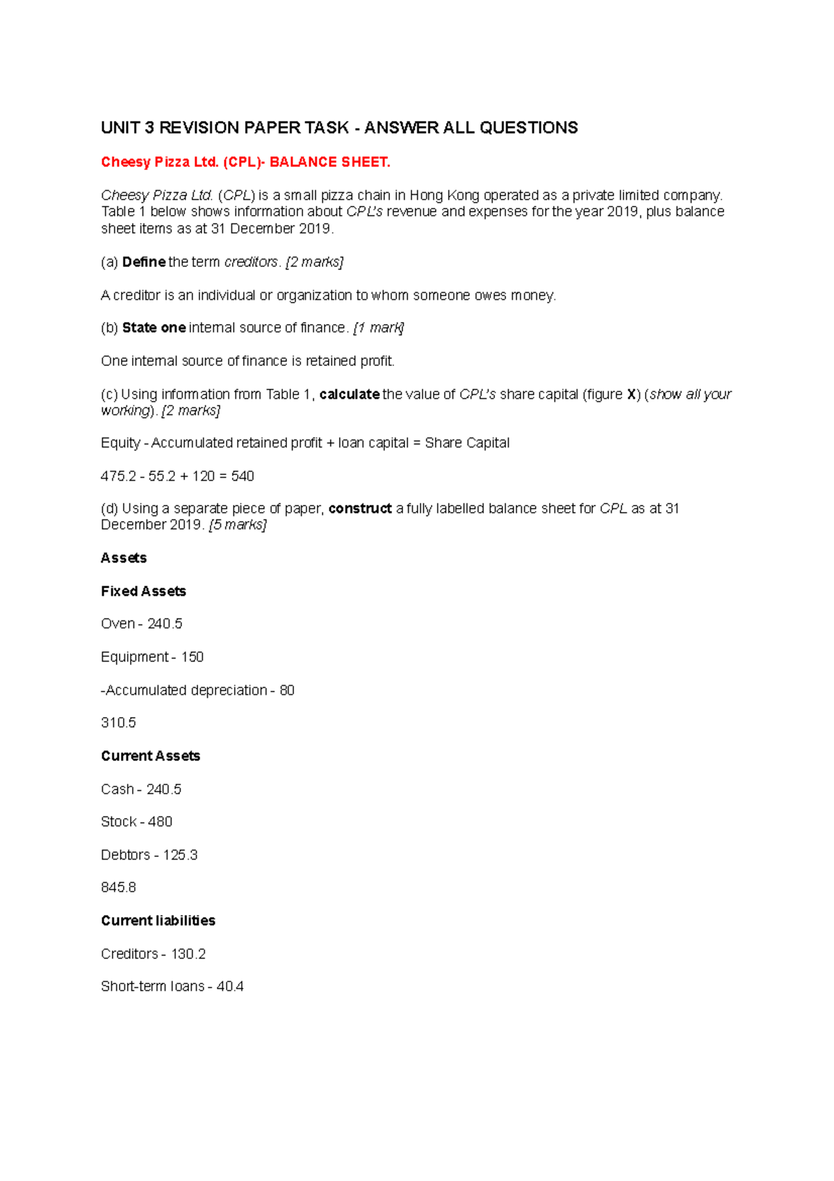 UNIT 3 Revision Paper TASK - Answer ALL Questions - UNIT 3 REVISION ...