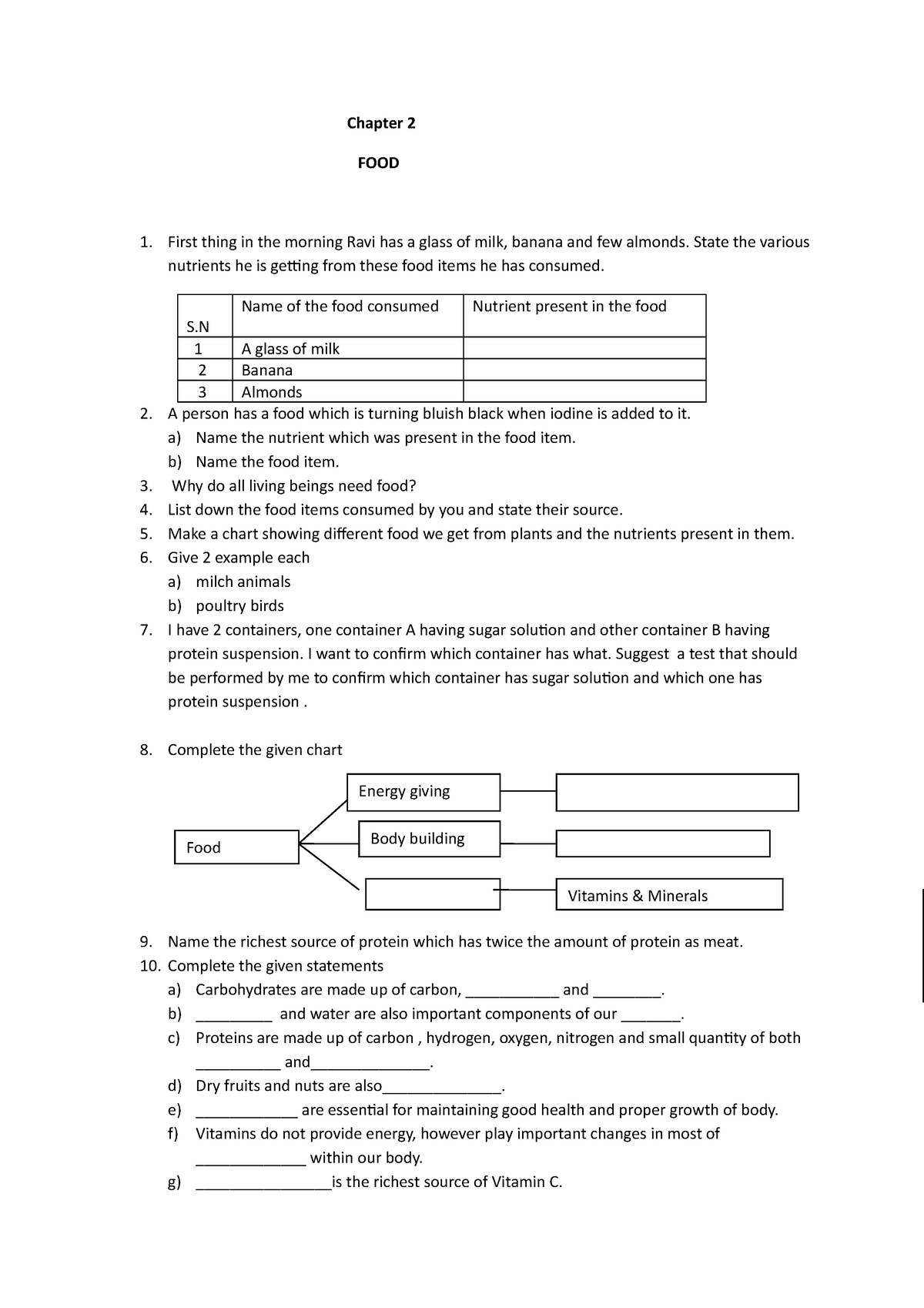 6th class chapter 2 assignment-food. jpg - Chapter 2 FOOD First thing ...