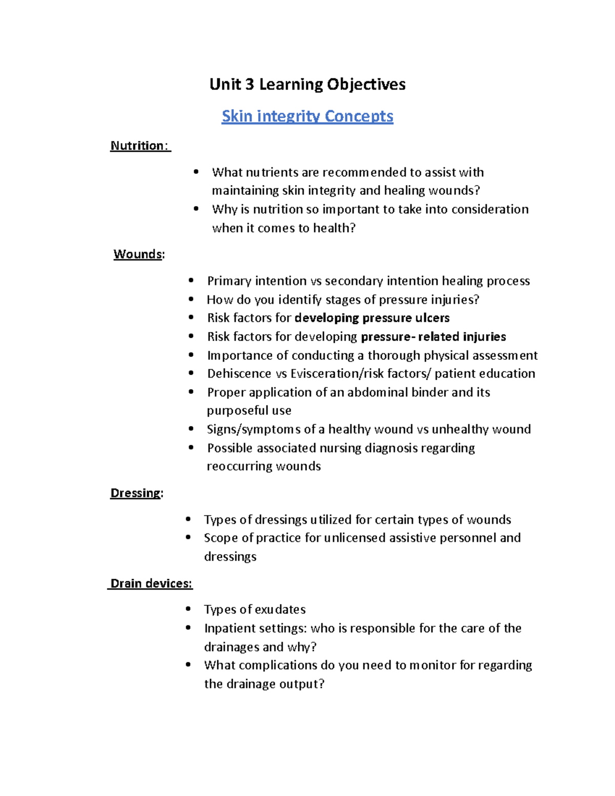 Unit+3+Learning+Objectives - Unit 3 Learning Objectives Skin integrity ...