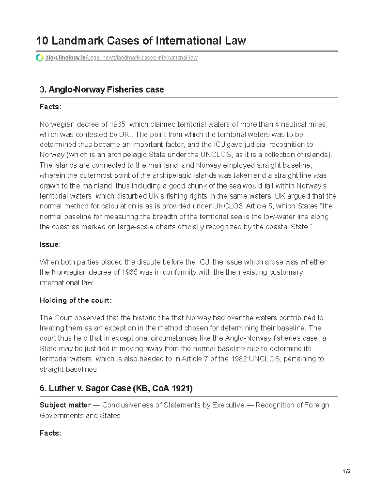Blog.finology.in10 Landmark Cases of International Law 1/ 10