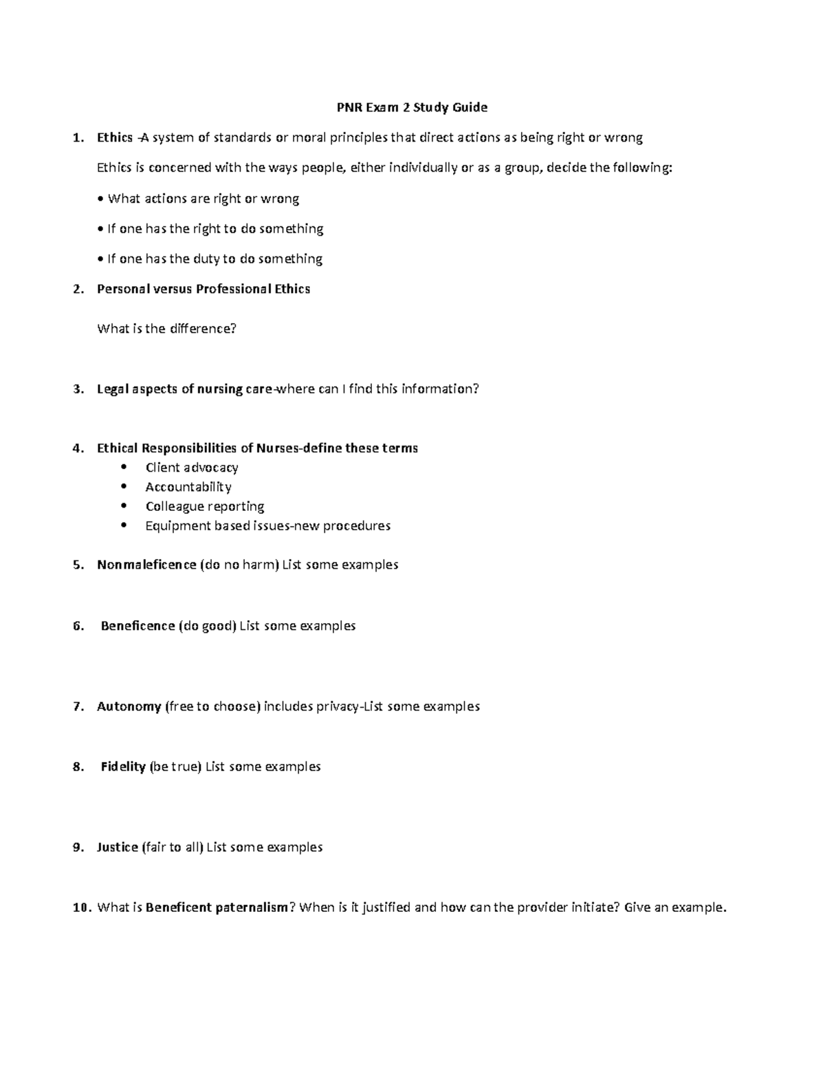 PNR+205+Exam+2+Study+Guide - PNR Exam 2 Study Guide Ethics -A system of ...