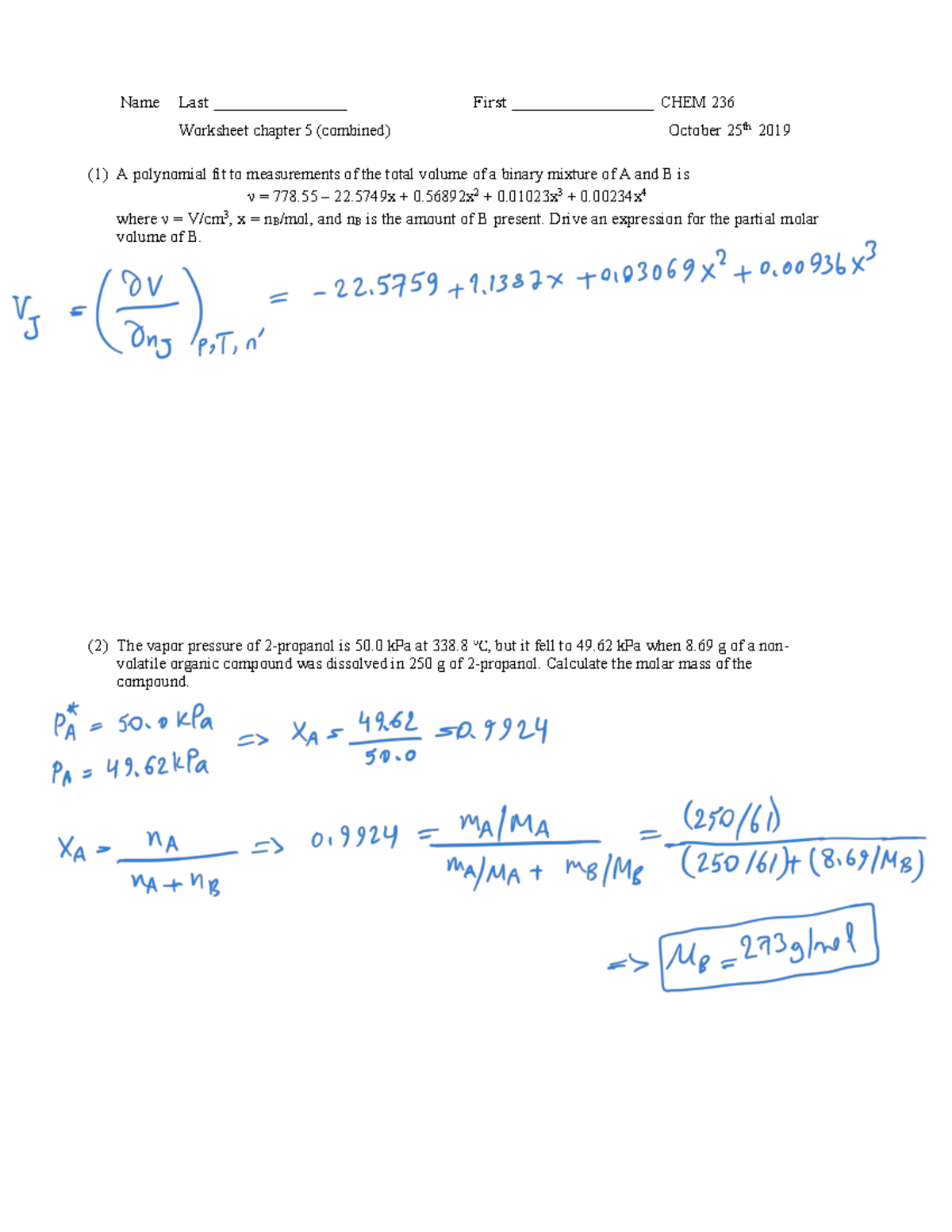 Chapter 5 all sections - Name Last First CHEM 236 Worksheet chapter 5 ...