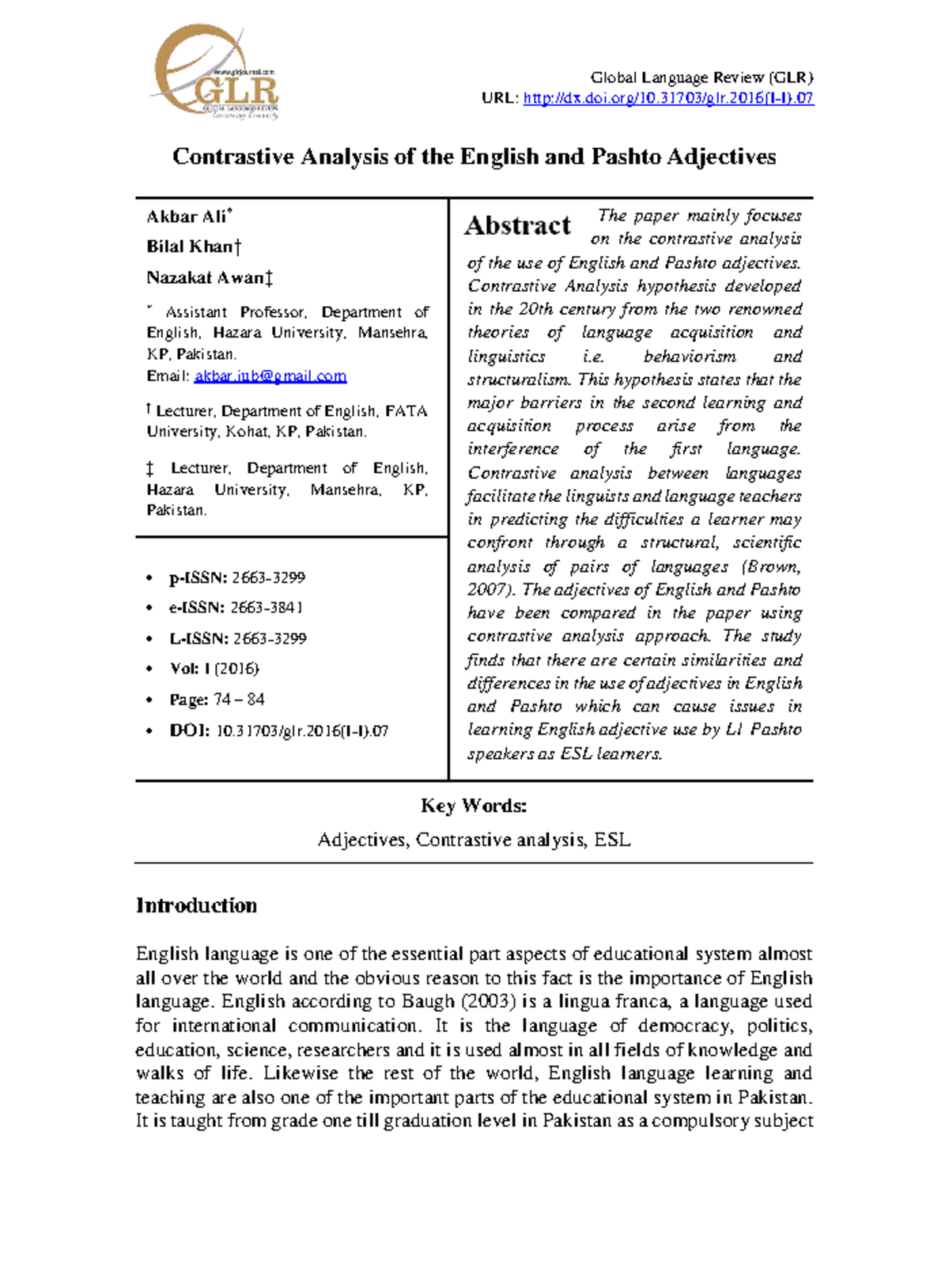 Contrastive Analysis of the English and - Global Language Review (GLR ...