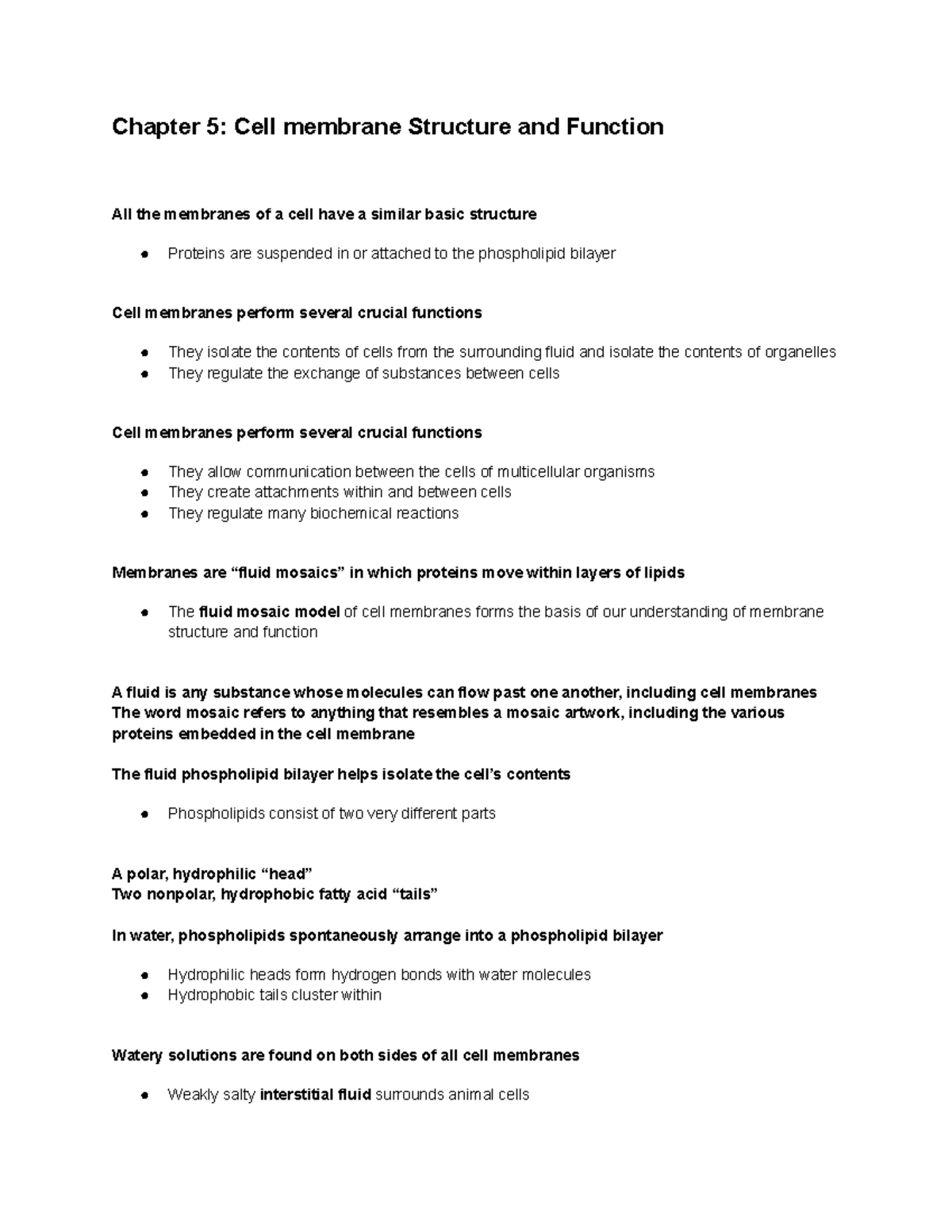 Chapter 5 Cell Membrane Structure And Function Chapter 5 Cell 