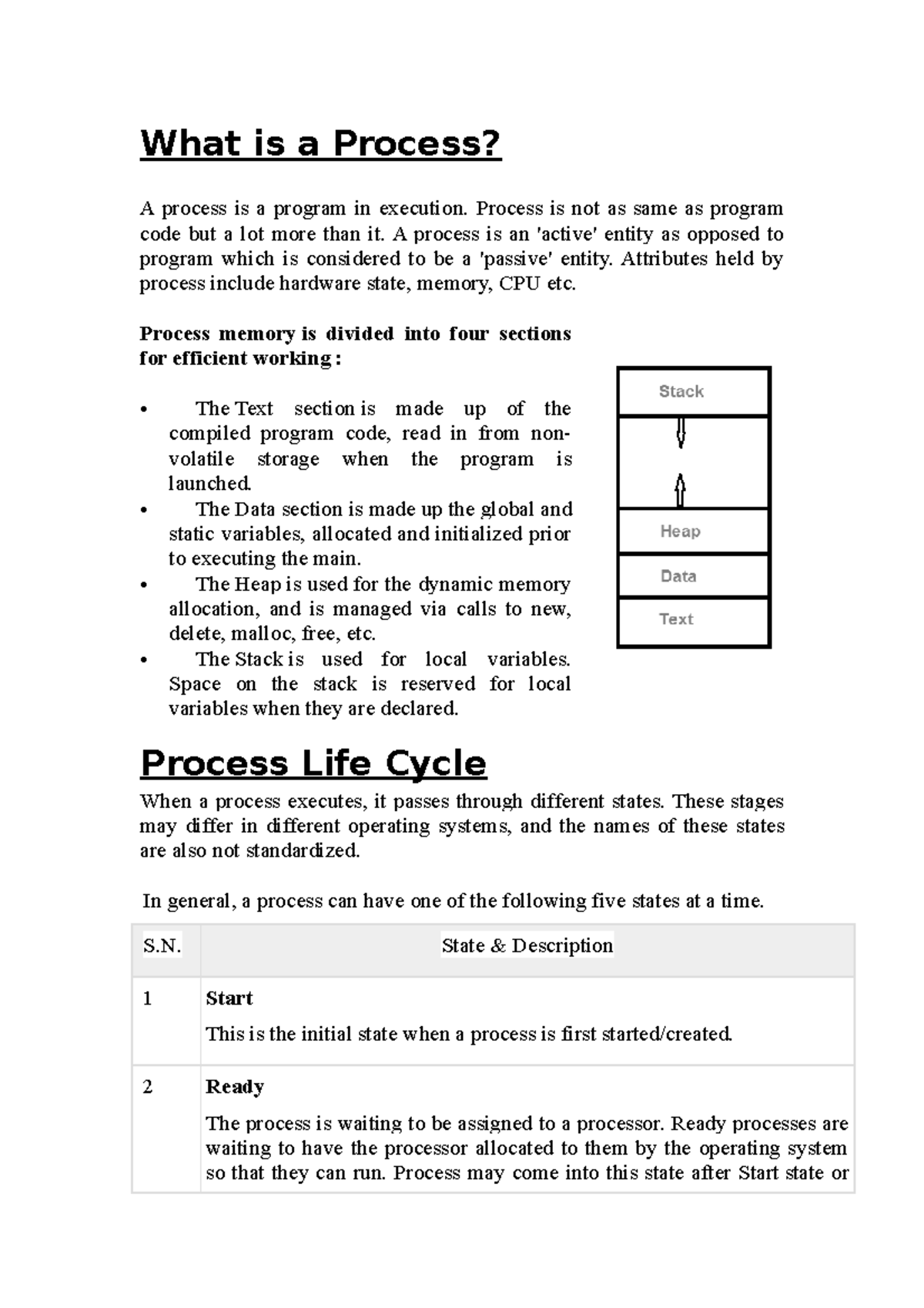 Process - notes - What is a Process? A process is a program in ...