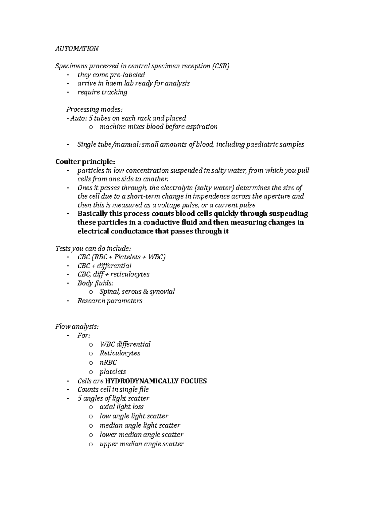 Lecture notes, lecture Week 15, 89 AUTOMATION Specimens processed