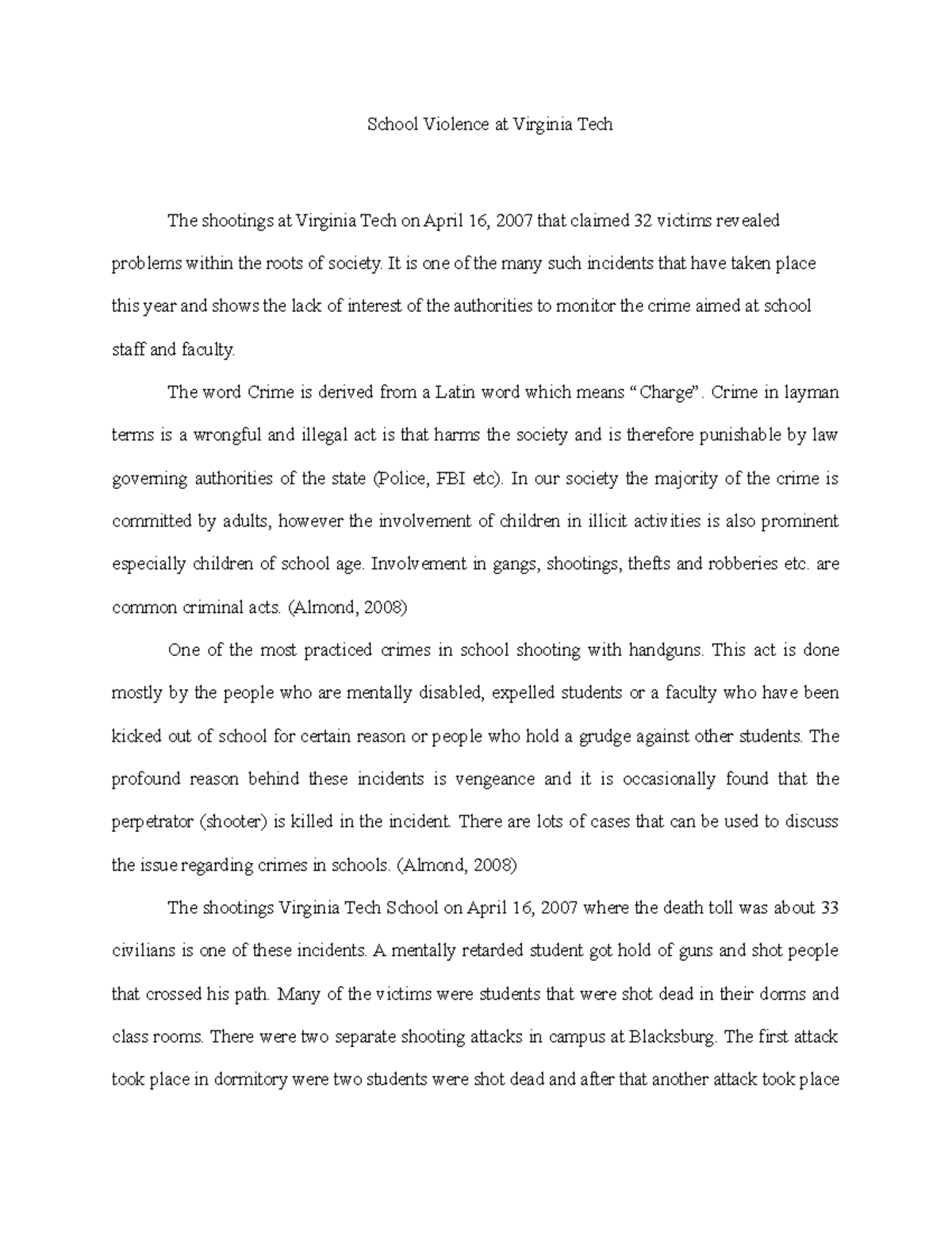 35660 illustration essay - School Violence at Virginia Tech The ...