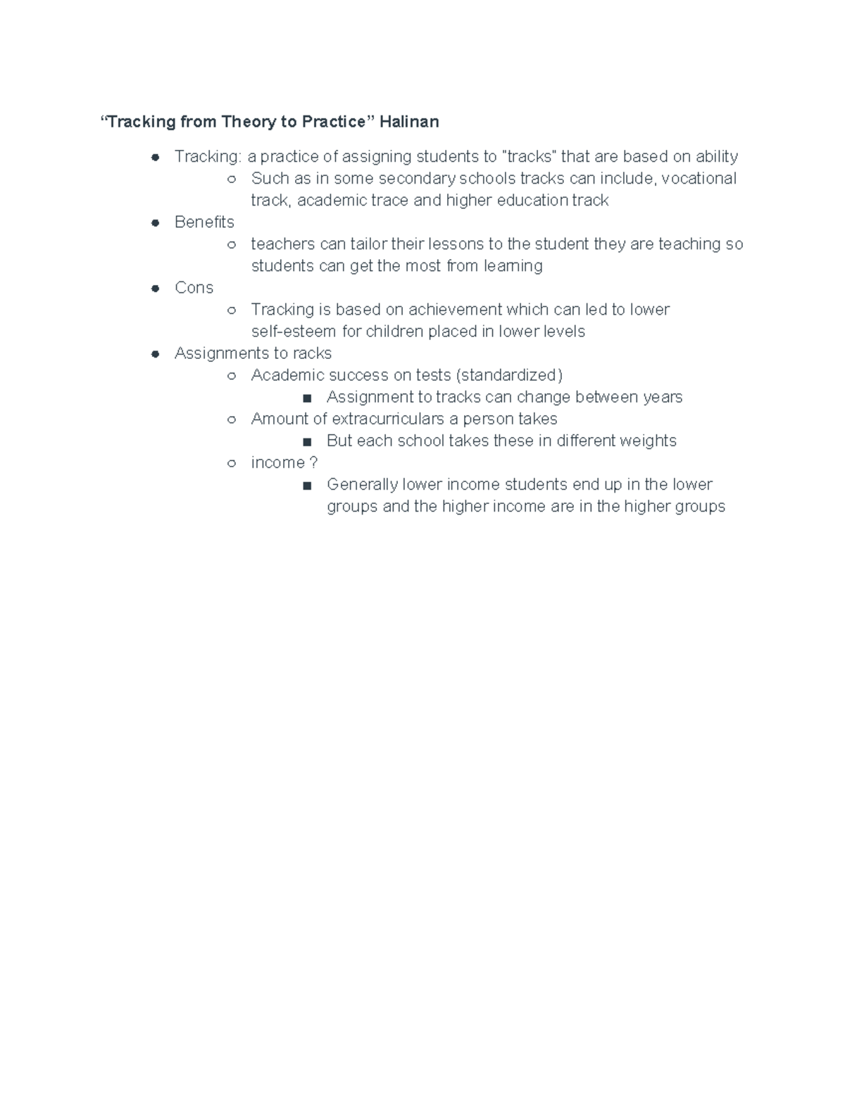Tracking pros and cons “Tracking from Theory to Practice” Halinan