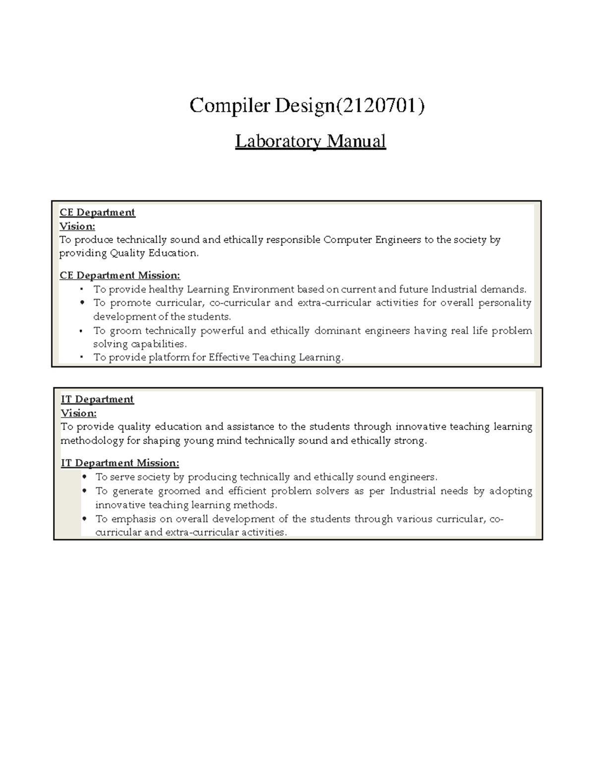 Compiler Design(2120701) Lab Manual Compiler Design GTU Studocu