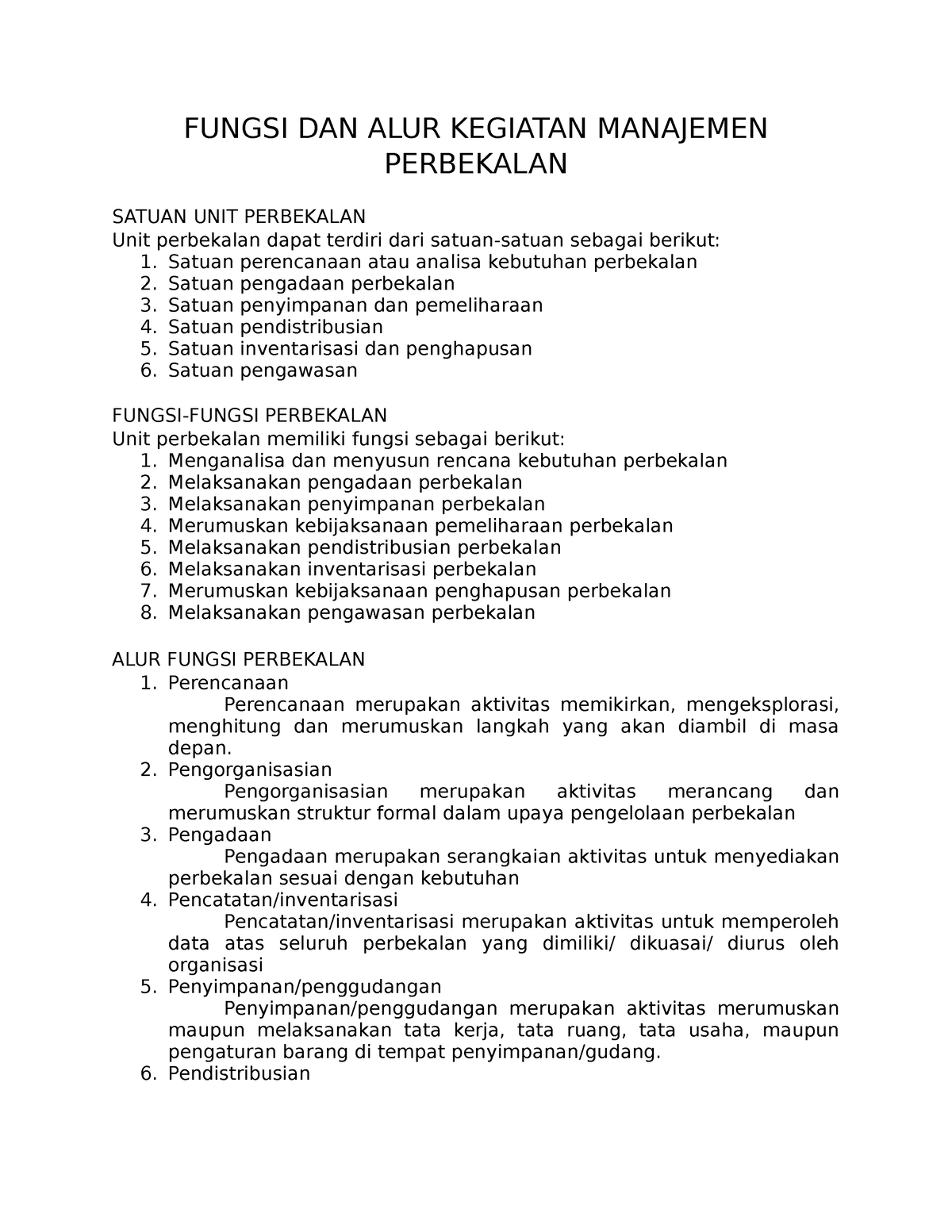 Fungsi Dan Alur Kegiatan Manajemen Perbekalan Fungsi Dan Alur Kegiatan Manajemen Perbekalan