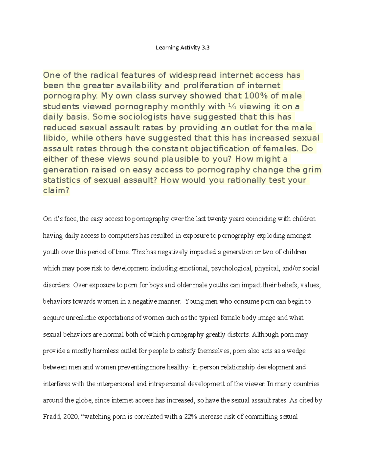 Dis. Post for Marks - Discussion Posts - Learning Activity 3. One of ...